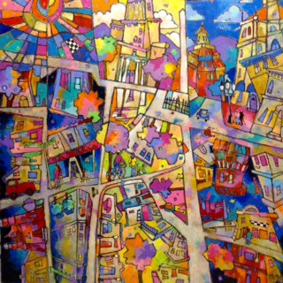Asheville, Life Outside the Lines, acrylics, 36 X 36