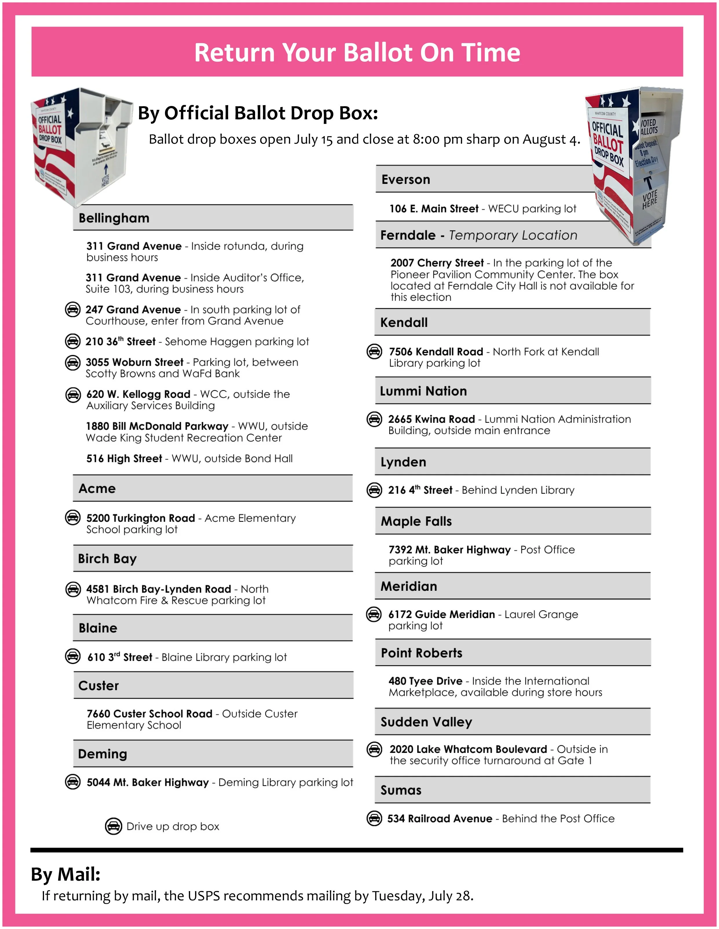 Whatcom County Ballot Drop Box locations