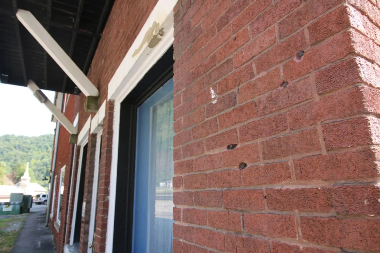 Bullet holes at the site of the 1920 Matewan Massacre.