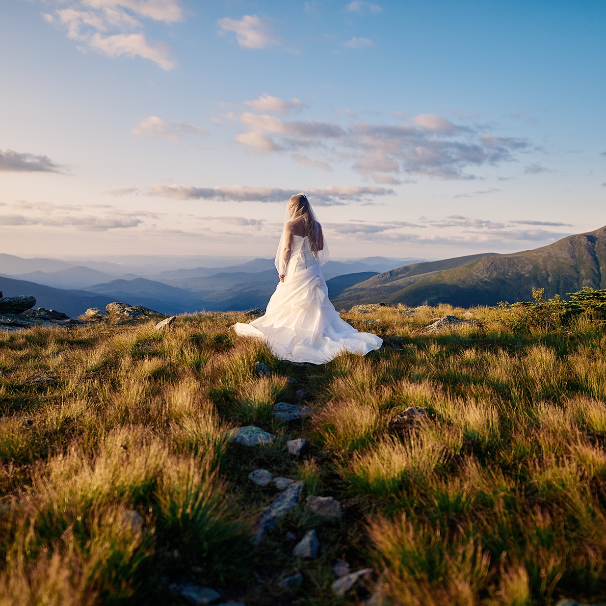 Bridal photo shoot with Emily on Mount Washington in New Hampshire at sunrise