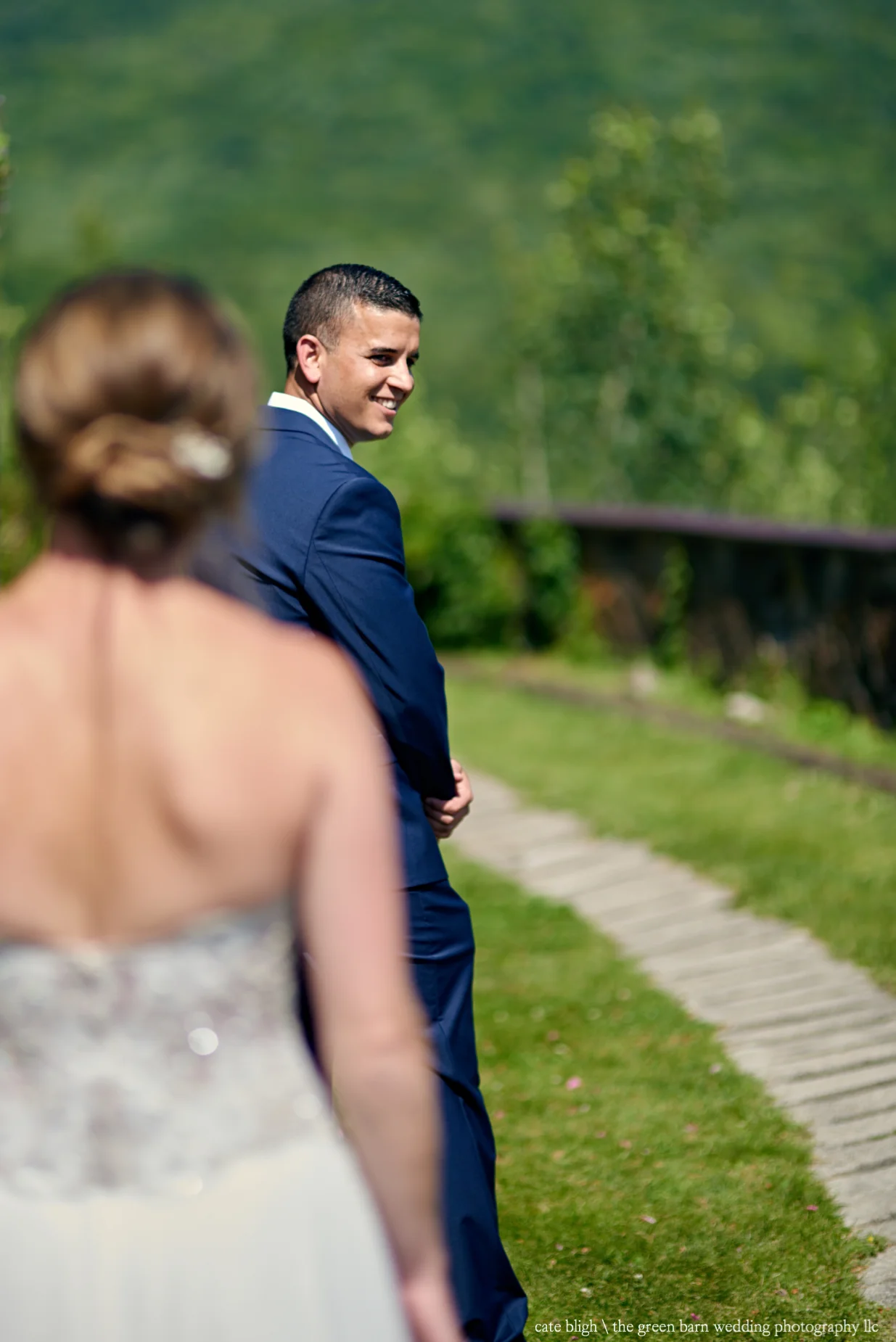 New Hampshire wedding First Look, bride and groom