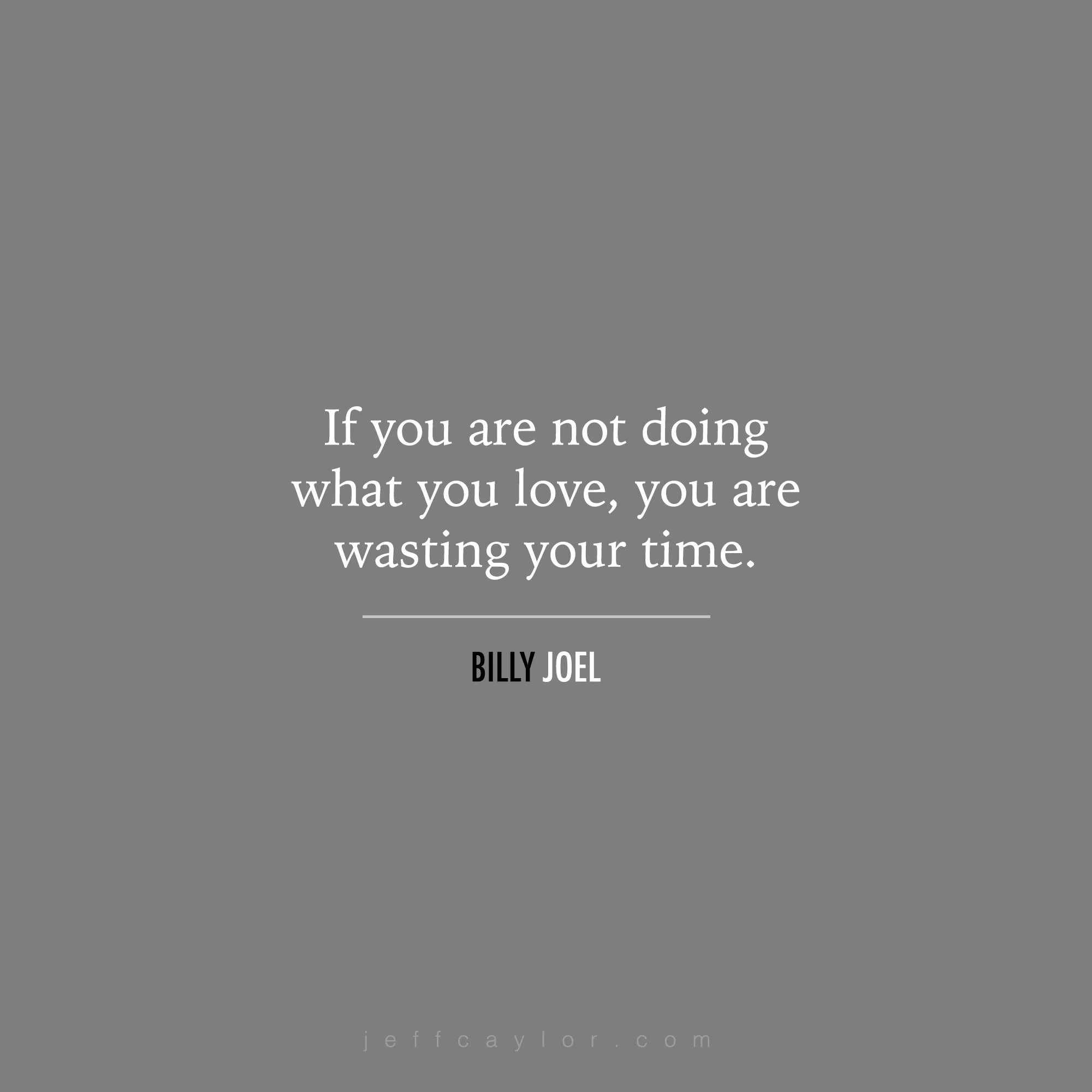 "If you are not doing what you love, you are wasting your time." - Billy Joel