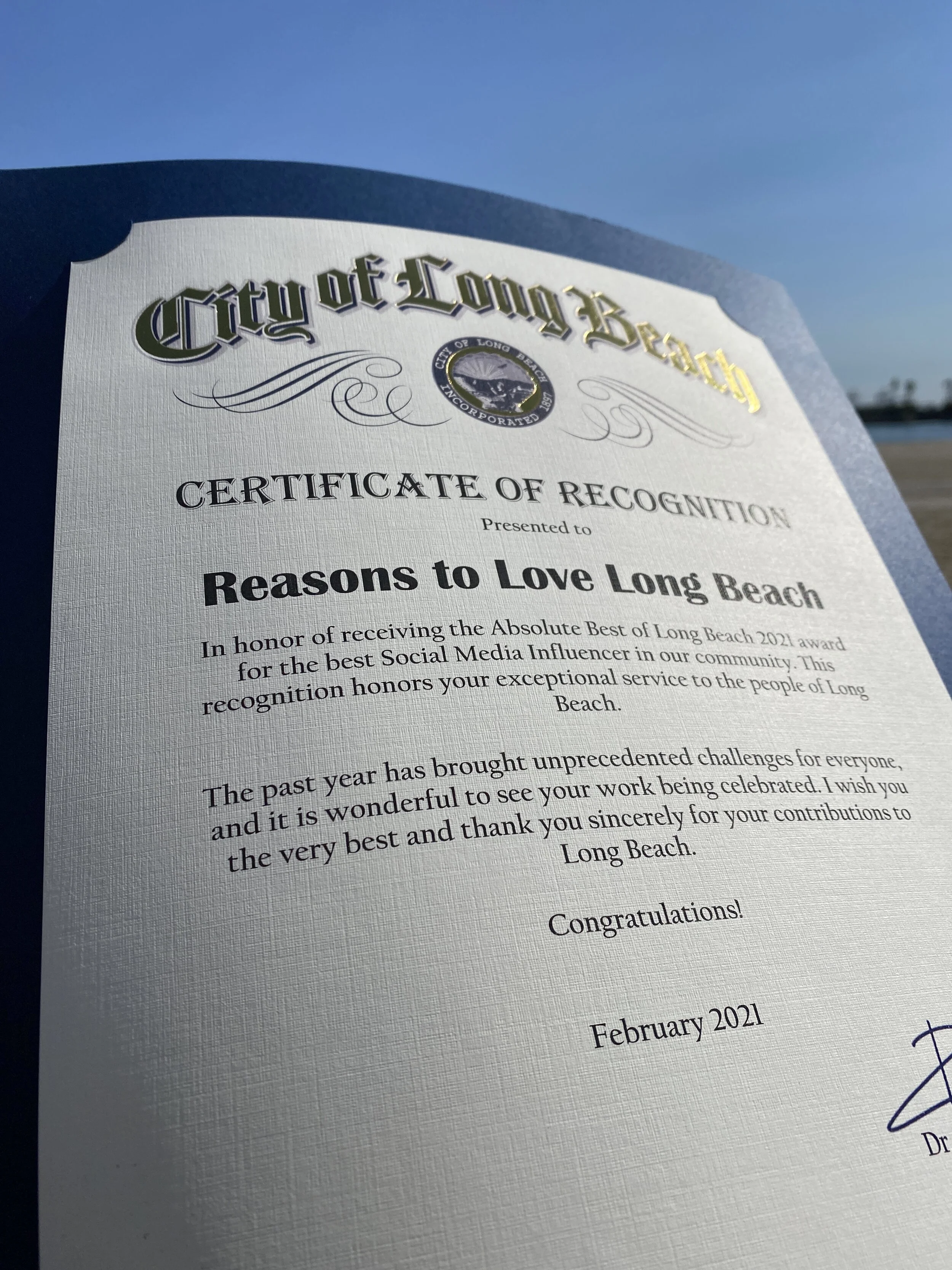 2020 Best of Long Beach Instagram Award