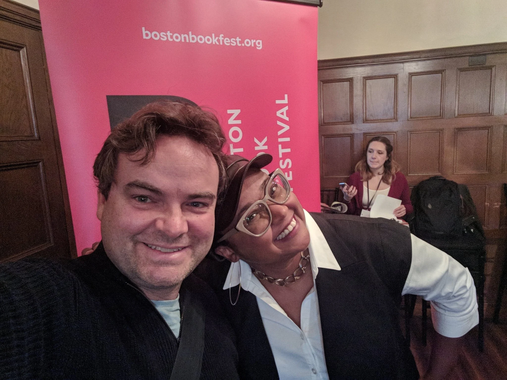 After pitch. With Alex Lancaster, fellow Ronin Institute Scholar, 2018