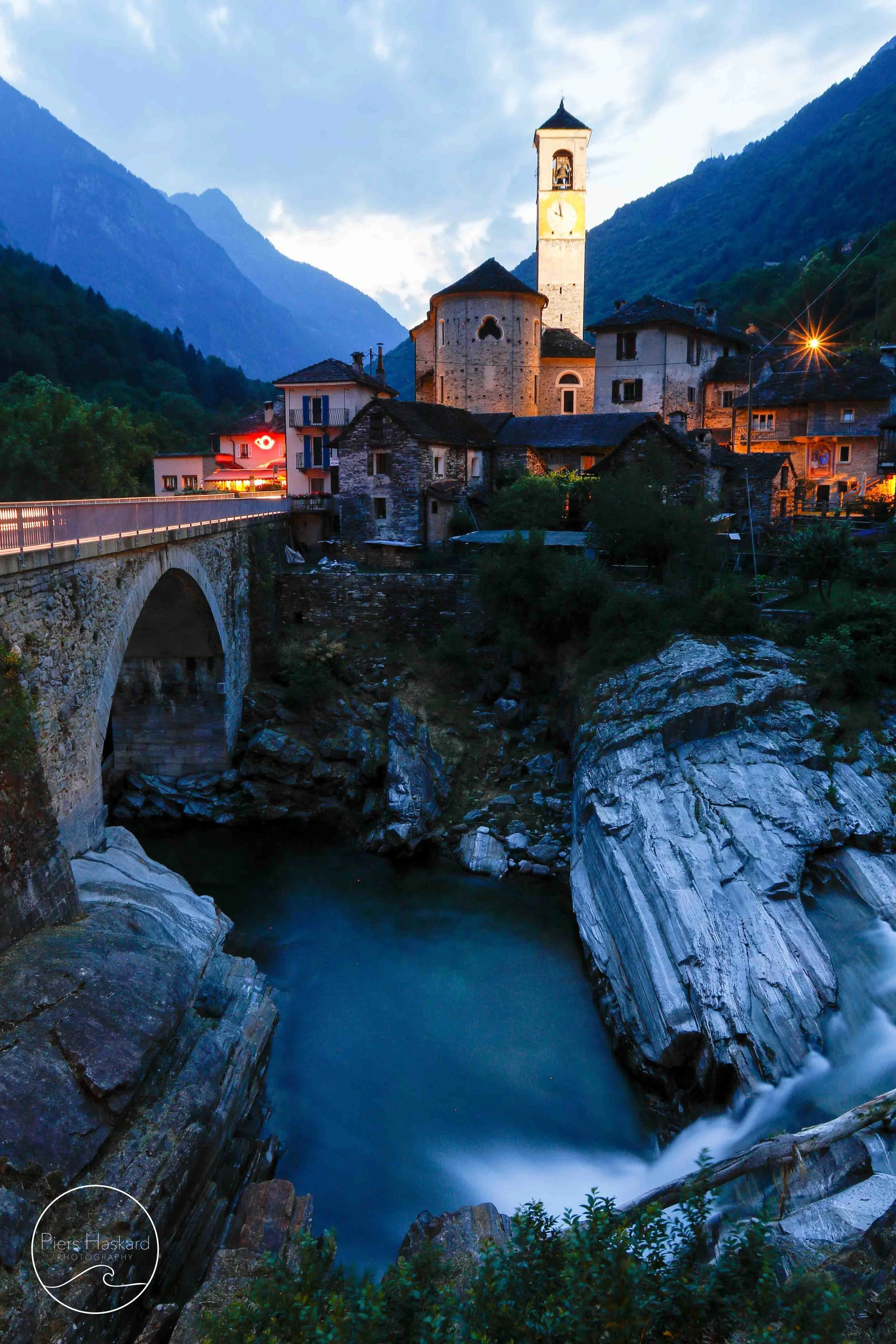 Lavertezzo Town At Sunset — PIERS HASKARD