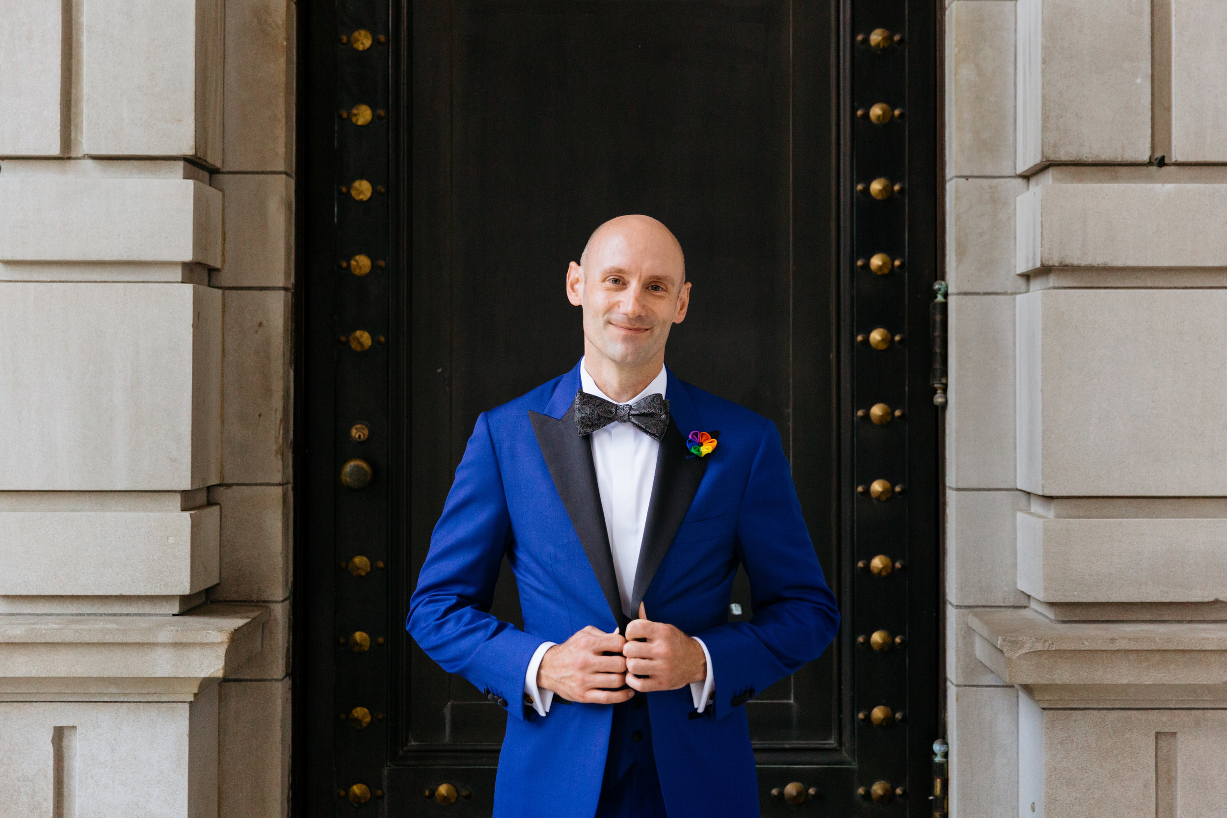 blue tux wedding