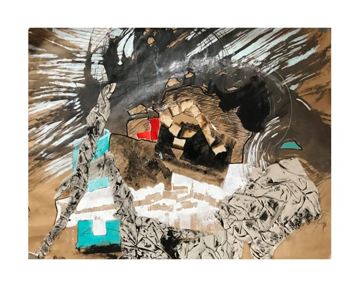  Untitled work on paper. 54 x 72 cm (25x31") Brown paper, ink, acrylics, paper collage, carbon