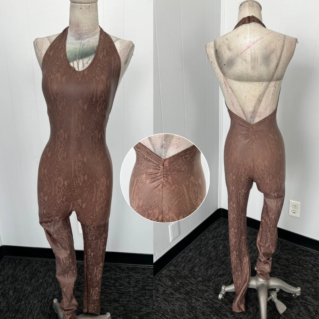 Faux Snake Skin Halter Unitard