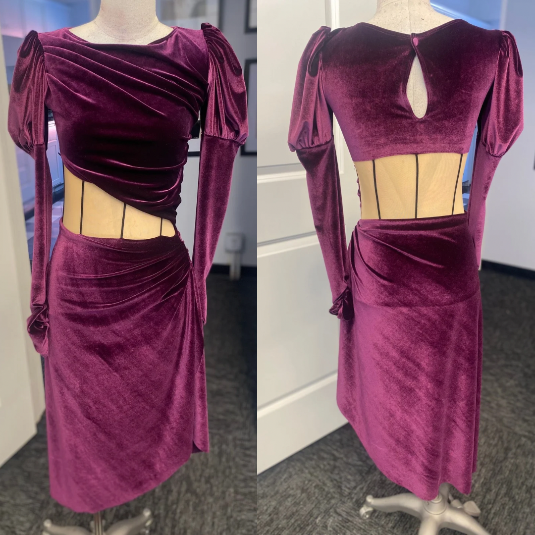 Eggplant Velvet Gathered/Draped Dress