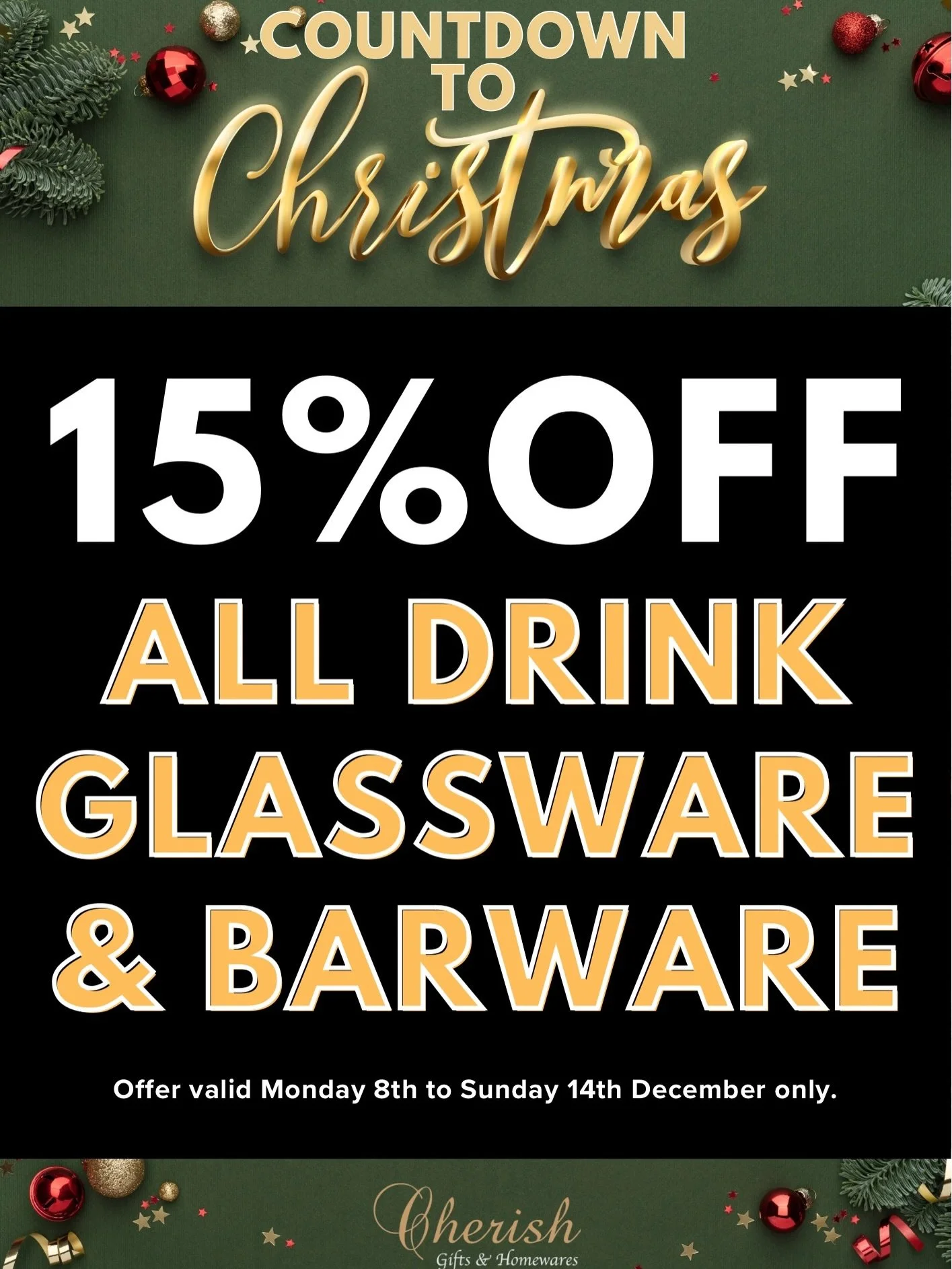 Unwrapping our next Countdown to Christmas treat: 15% off ALL Drink Glassware and Barware! 🎄🎁

A perfect moment to gather holiday gifts with a little extra sparkle&mdash;and savings. See full range by visiting our store! 

Sale from Monday 8th Dece
