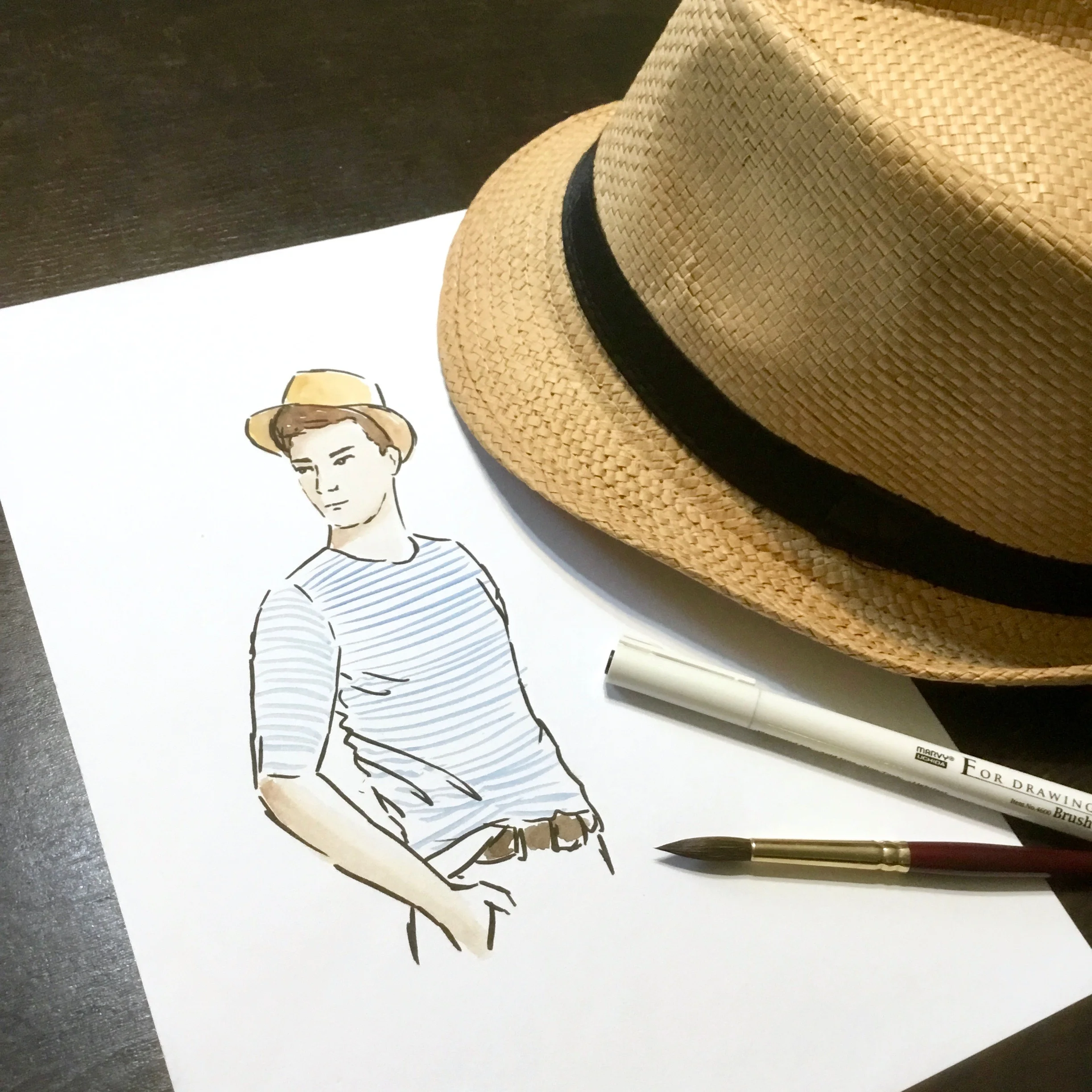 5-min quick sketch in ink and watercolour