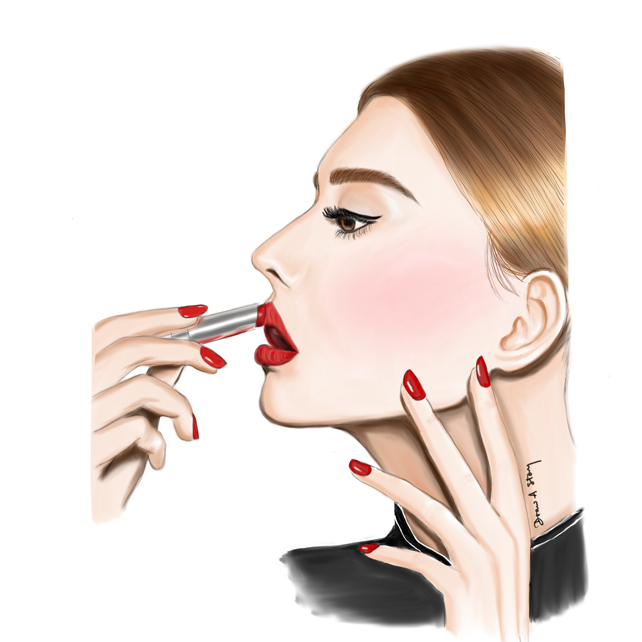 Girl applying lipstick