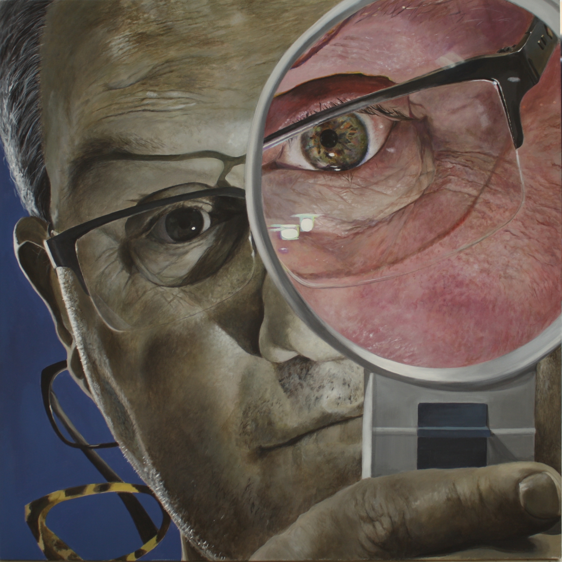 ‘Stephen with a Magnifier’ Acrylic on canvas, 2014