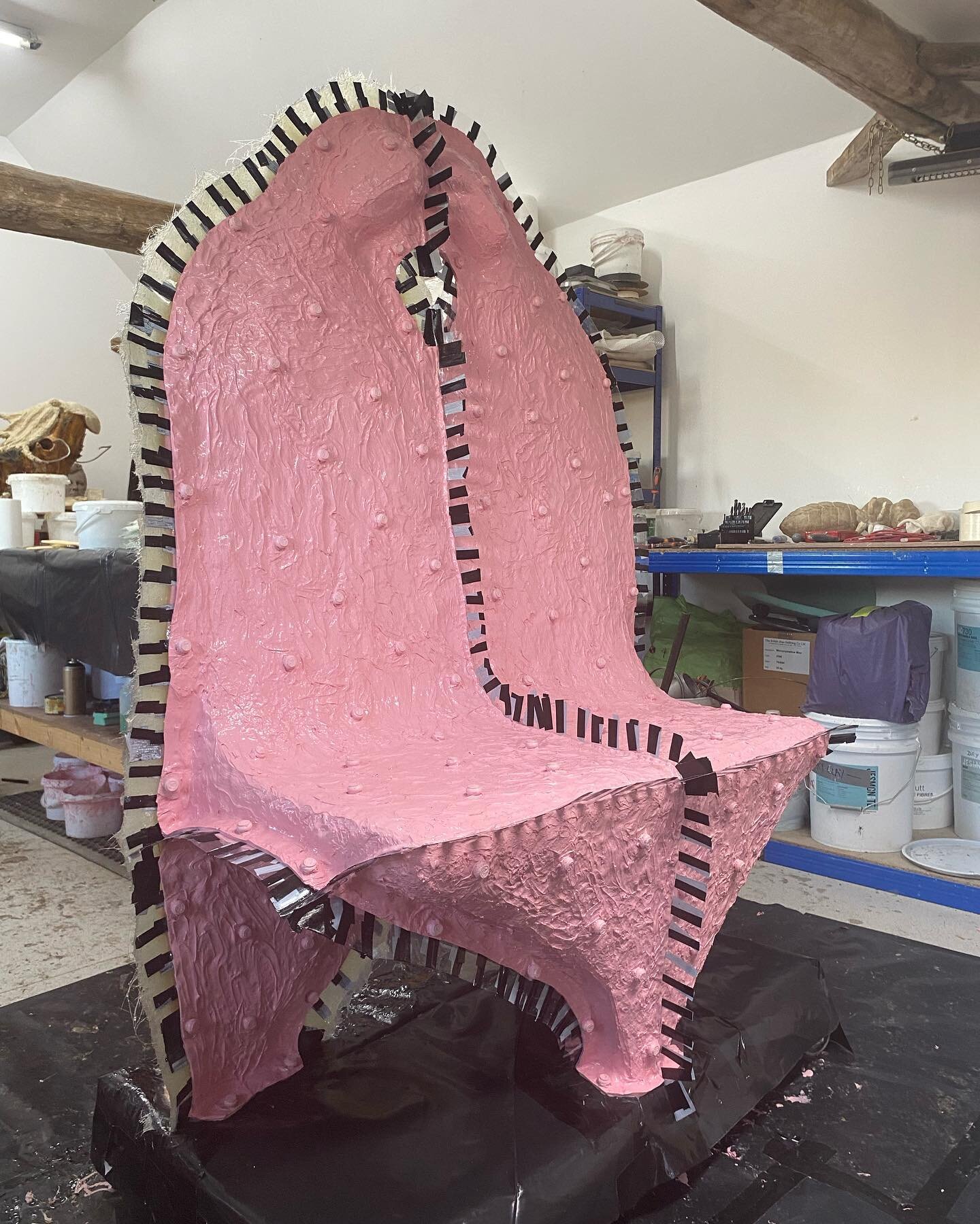 It&rsquo;s a big one this week, mould-making a large seat which will be cast in stone for the garden. A pleasure to share this one with fellow artist and moulder @stephanierubinsculptor. Keeping me sane! Watch this space for the stone casting. #mould