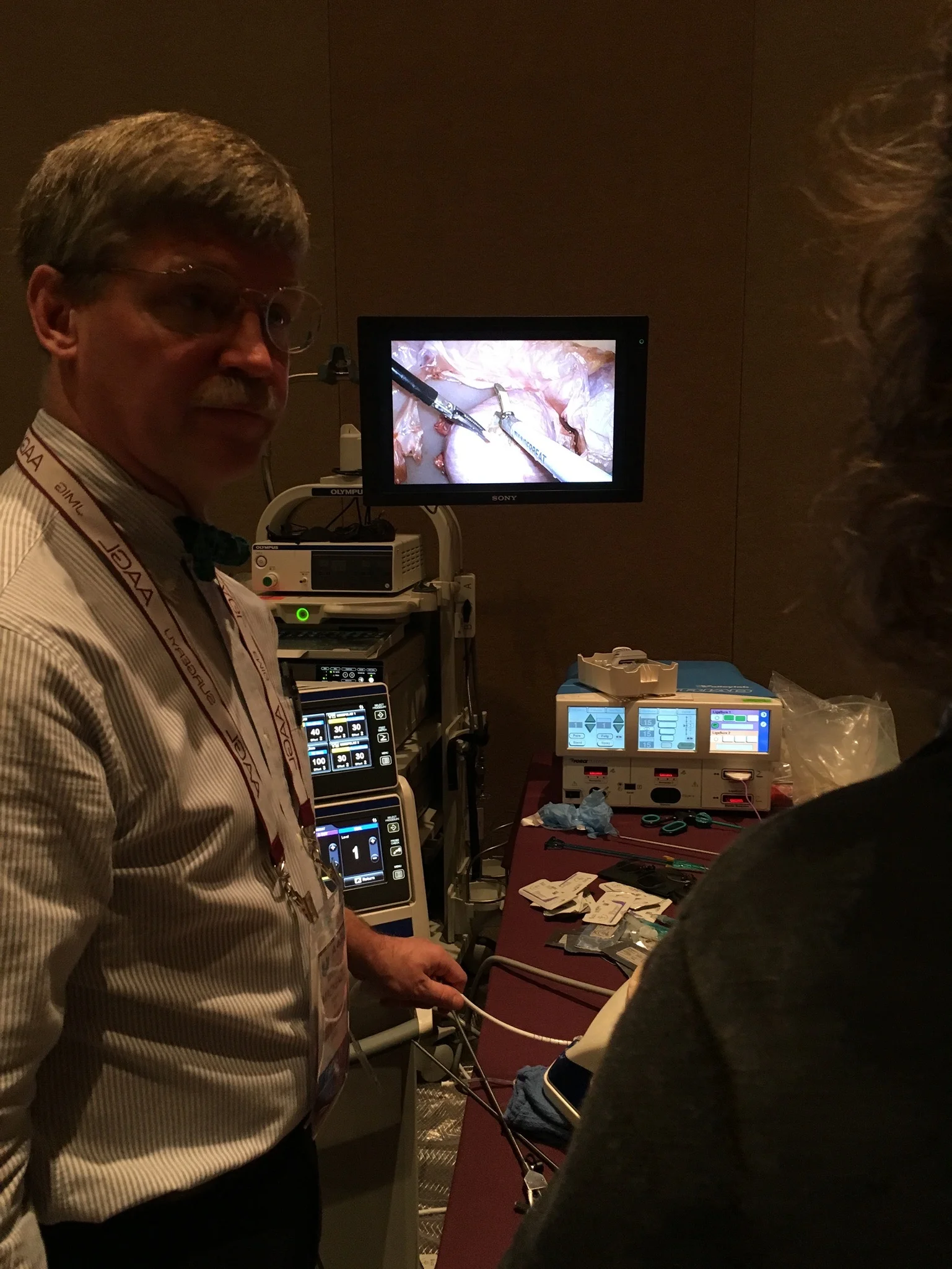 Holding the uterine manipulator for a surgeon working on a TLH Real Tissue Model.....