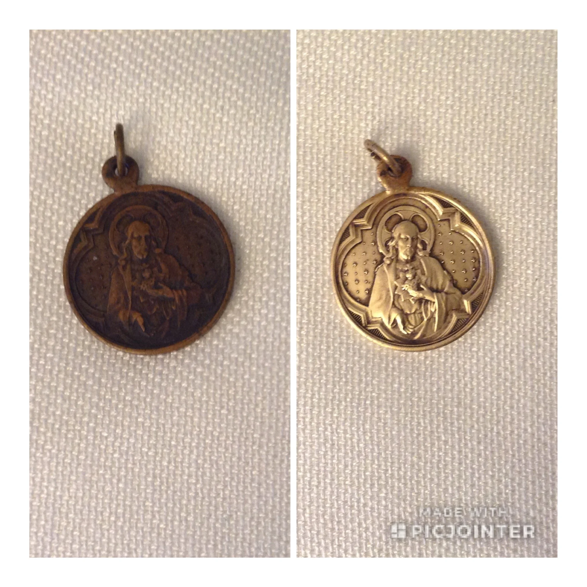 Vintage Sacred Heart of Jesus Medal Before/After