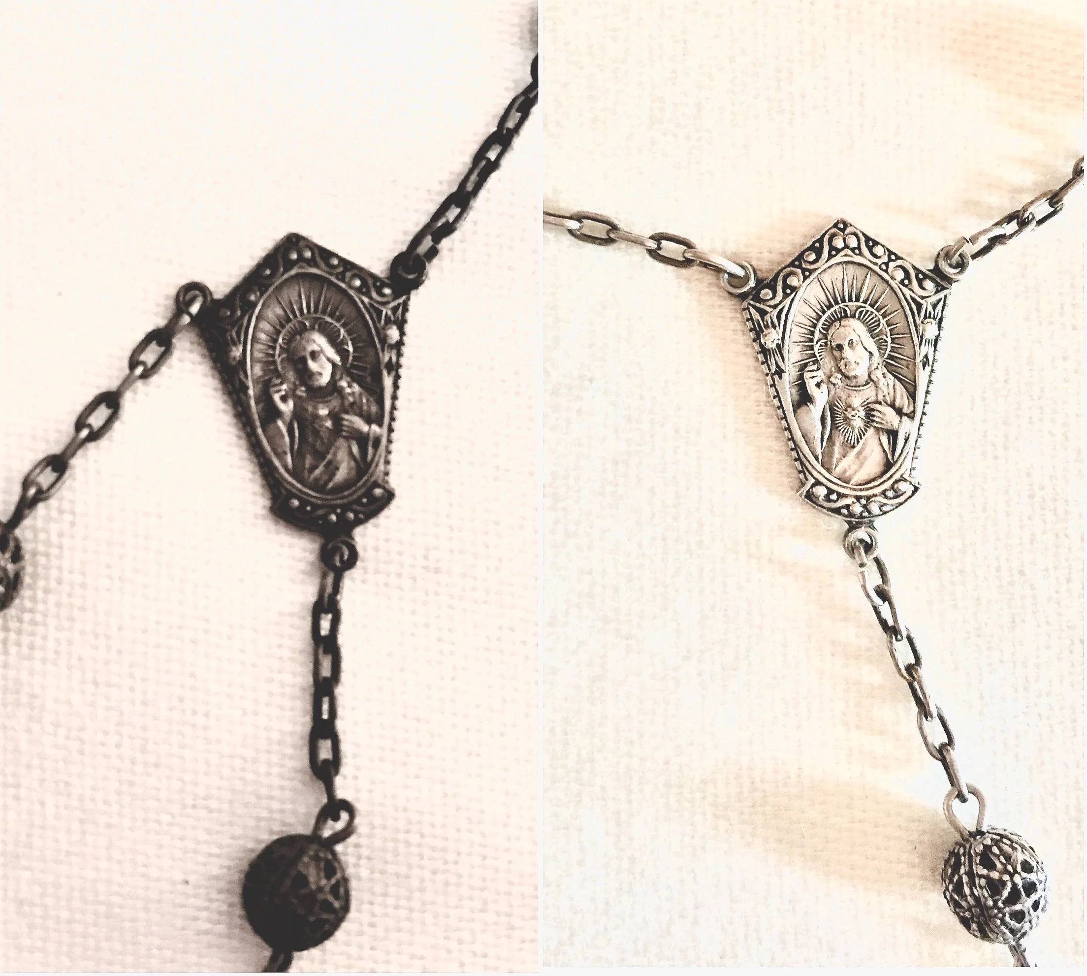 This is a before and after of the centerpiece and a pater bead.