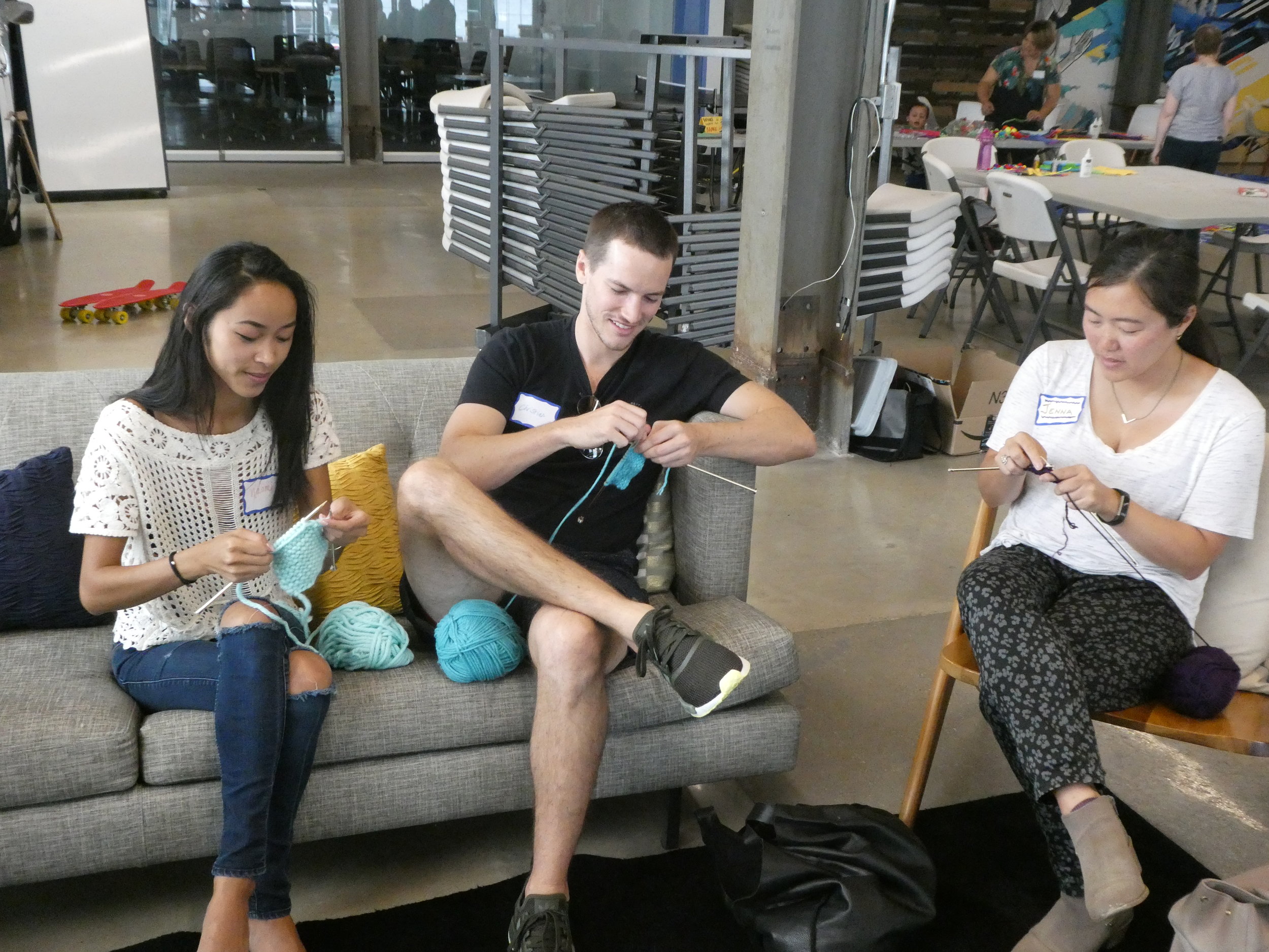 Community knitting event at Code for DC's National Day of Civic Hacking