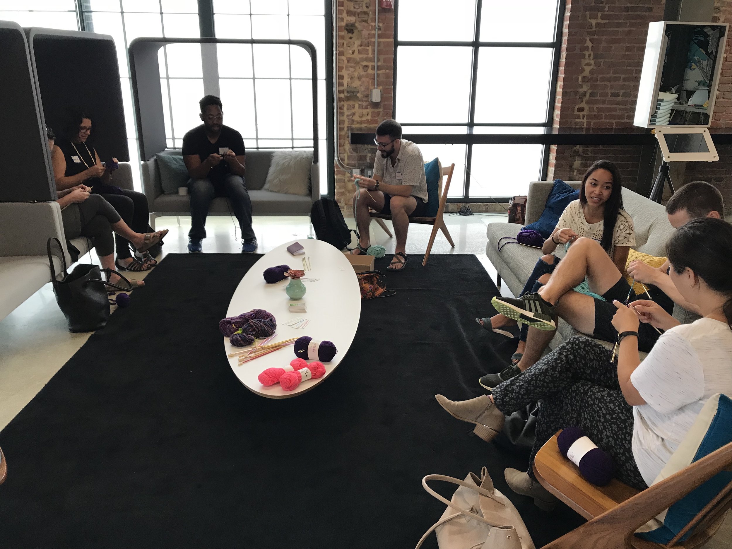 Community knitting event at Code for DC's National Day of Civic Hacking