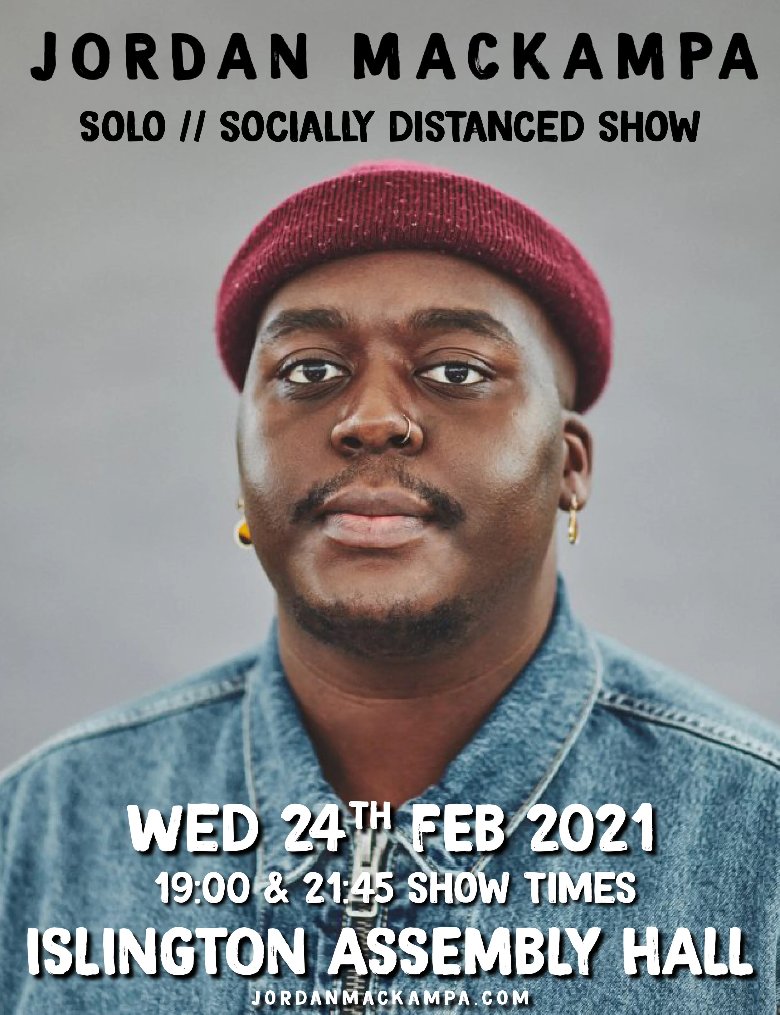 Jordan Mackampa announces rescheduled date for Islington Assembly Show. 