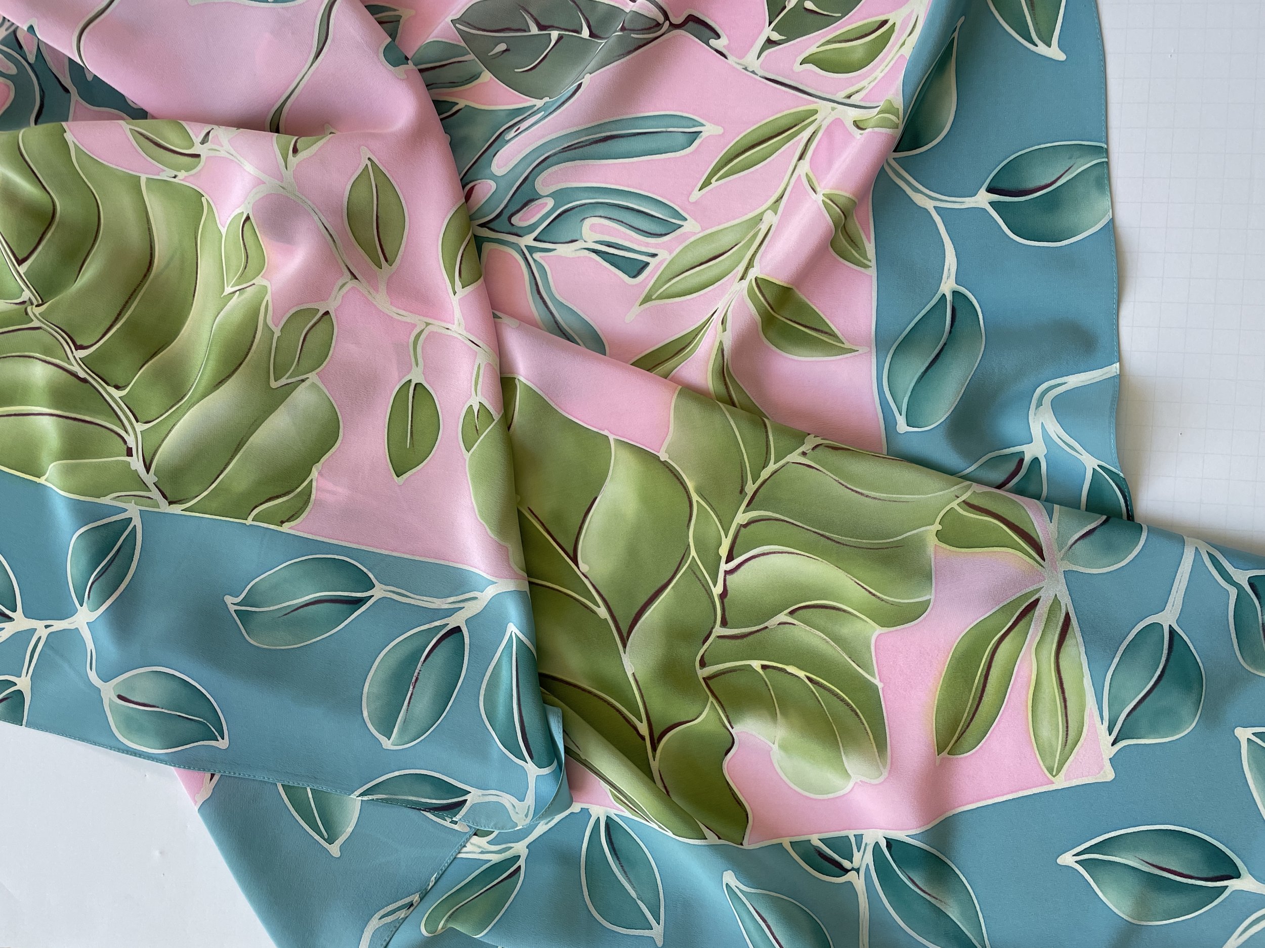 Pink Palm With Aqua Border