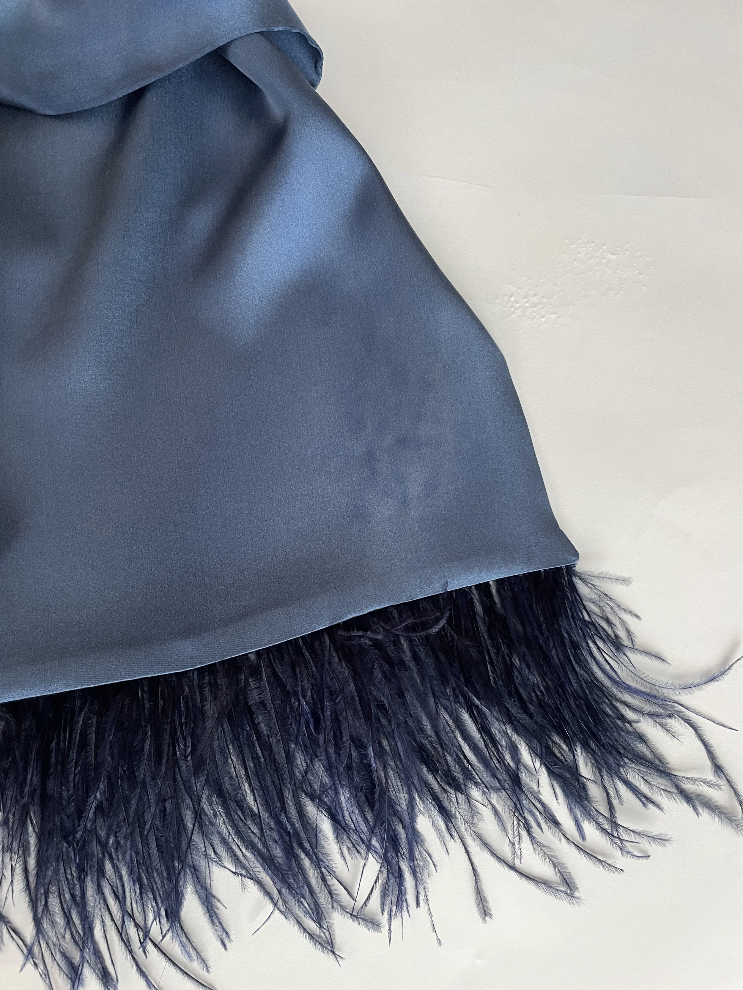 Sapphire Sea Salt Charmeuse w/ Feather Trim