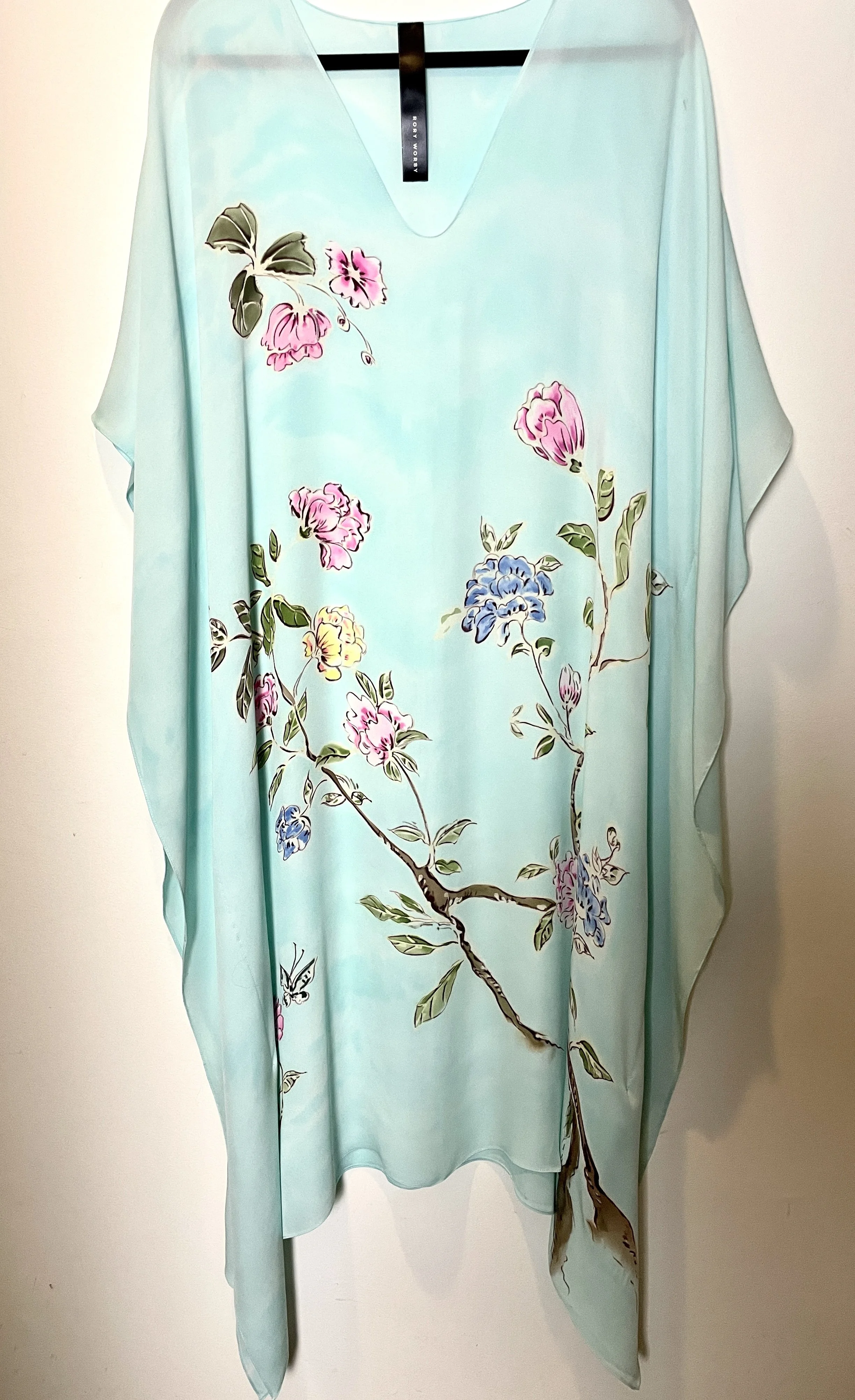 Aqua Chinoiserie Floral Caftan