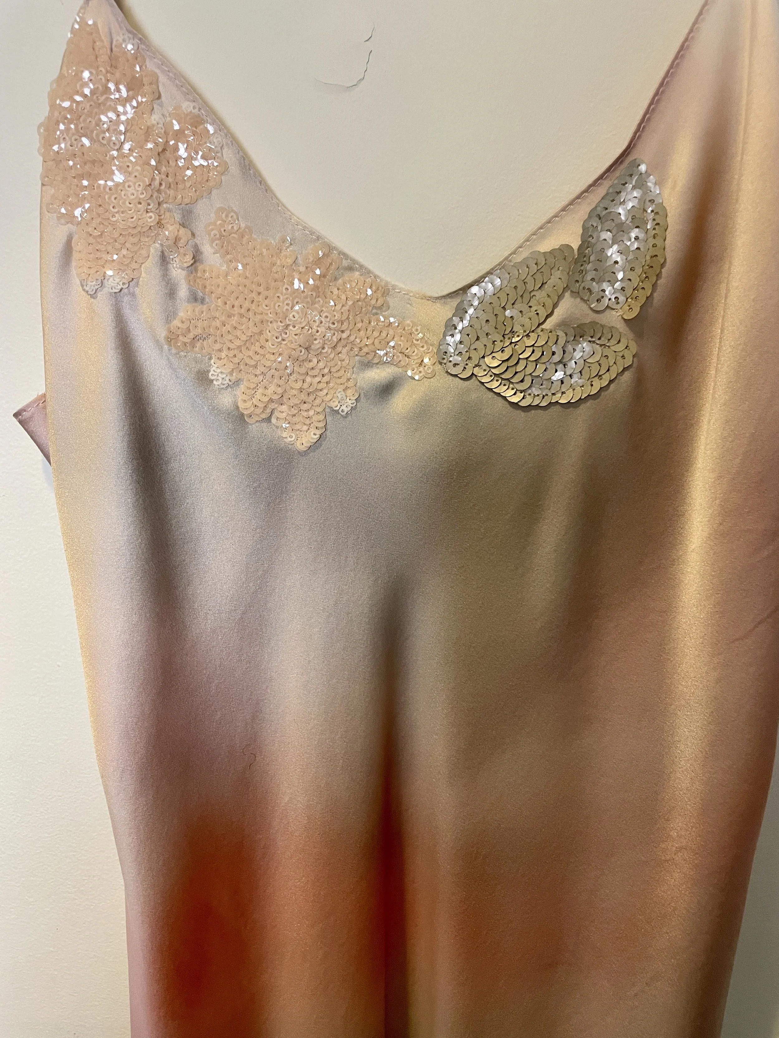 Coral/Silver Slip Dress w/ Sequin Trim