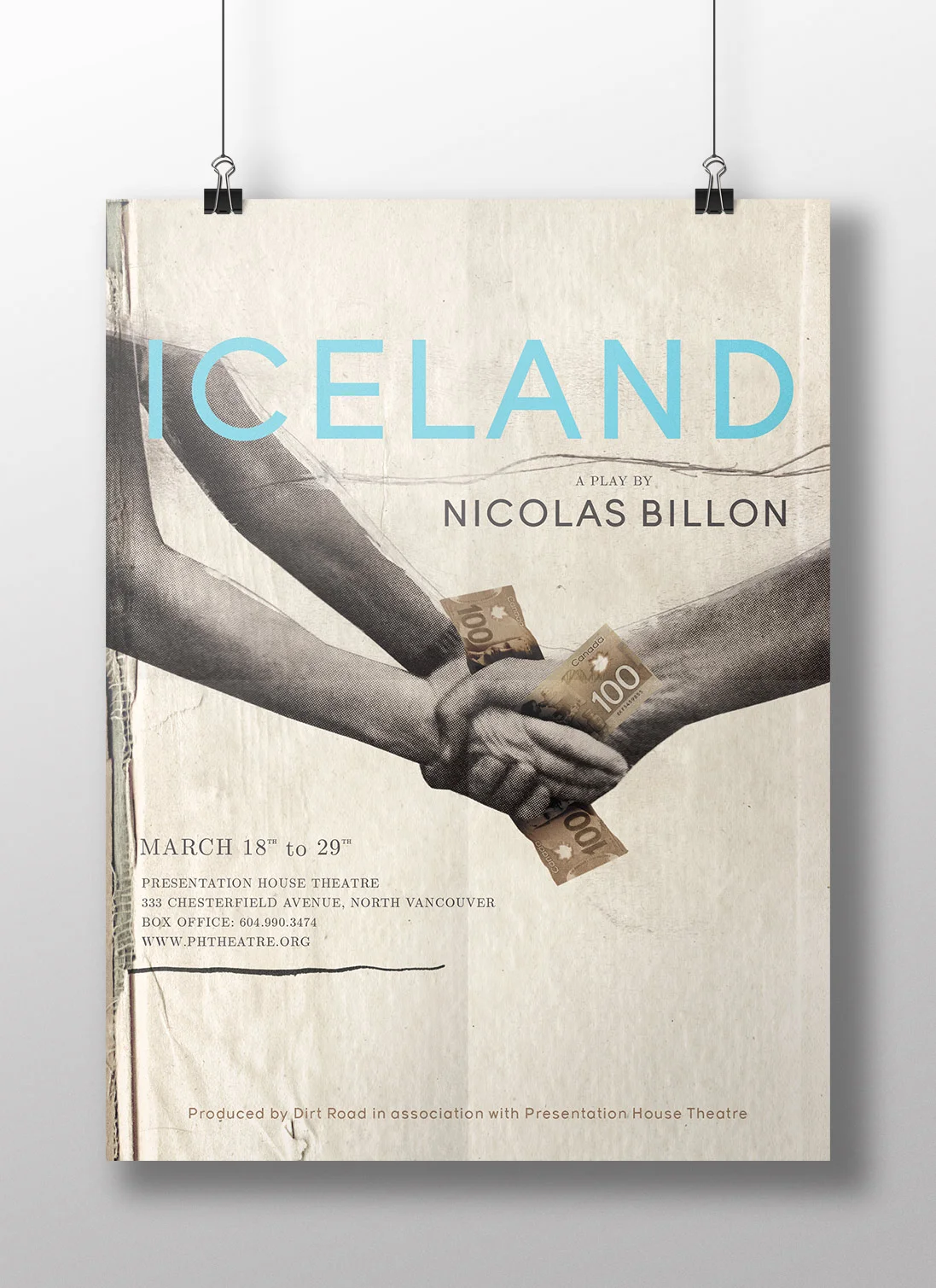 Poster for Iceland, a play by Nicolas Billon, directed by Kathleen Duborg and Thrasso Petras. (Copy)