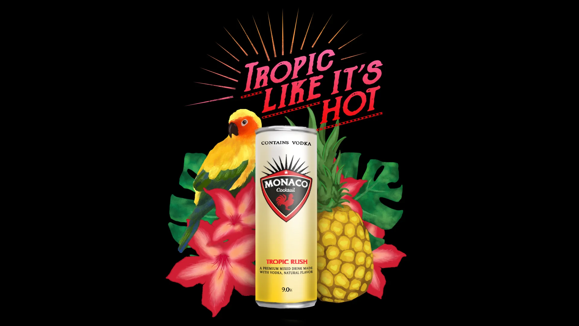 Fun Tropical Design made for Monaco Cocktail and their new explosif flavour, “Tropic Rush” https://www.instagram.com/p/BhuCN77ldZx/