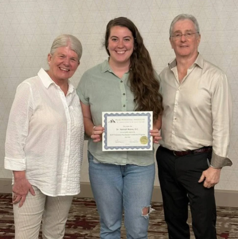 Dr. Hannah spent this past weekend and a weekend in March of this year learning from some amazing chiropractors and refreshing her skills in pediatric spinal and cranial adjusting. She took the online certification course in 2022 and was able to take