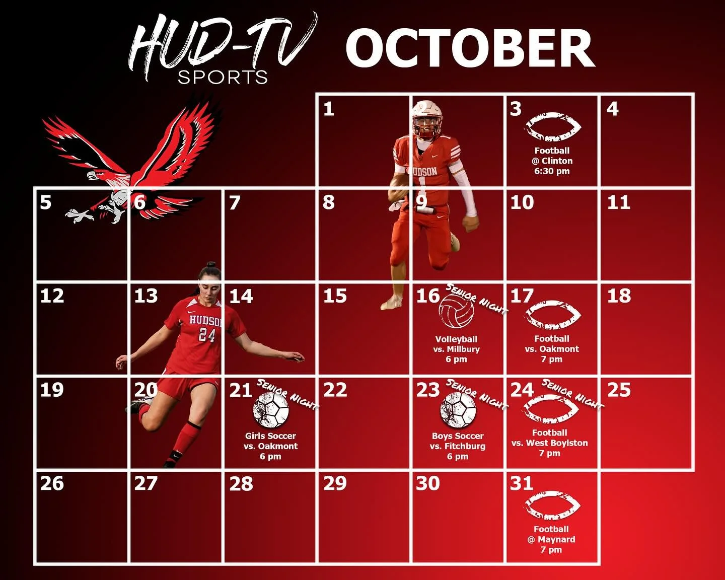 Check out our October schedule for HHS varsity sports broadcasts! ⚽️🏈🏐