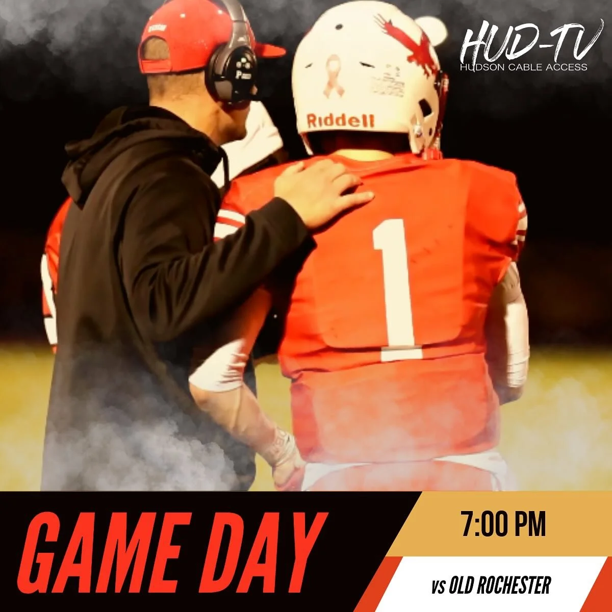 Tonight&rsquo;s varsity football game will be LIVE at 7:00pm through the HUD-TV Vimeo link! 🔴🏈⚪️ 

Go Hawks!