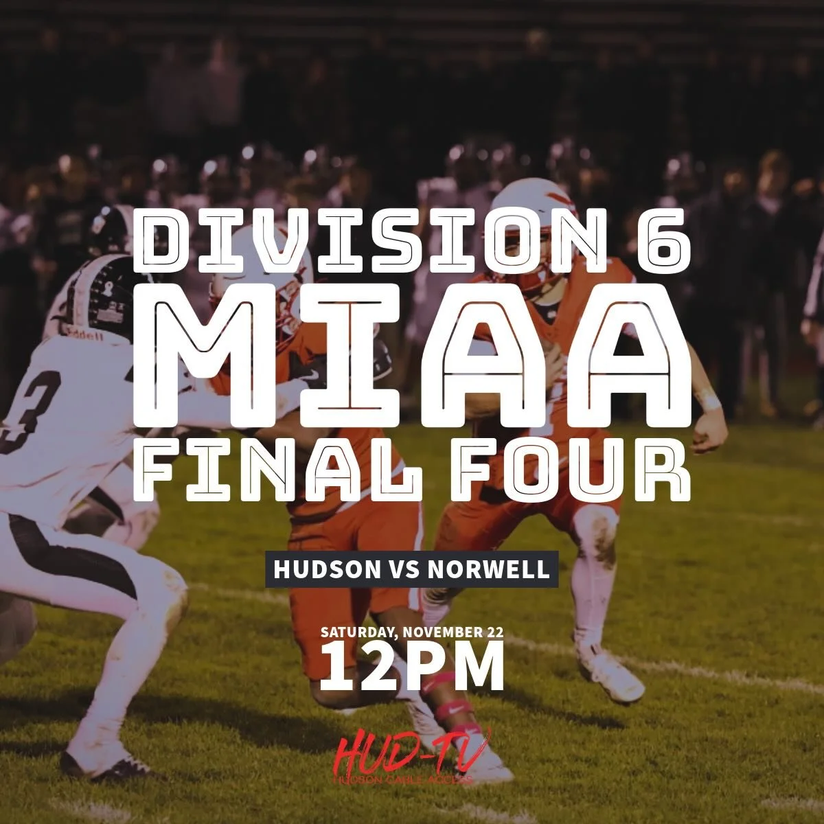 Hud-TV will be LIVE tomorrow with the MIAA Division 6 football game against Norwell 🏈

Tune in at 12:00PM using the usual Hud-TV Vimeo link.

⚪️LET&rsquo;S GO HAWKS!🔴