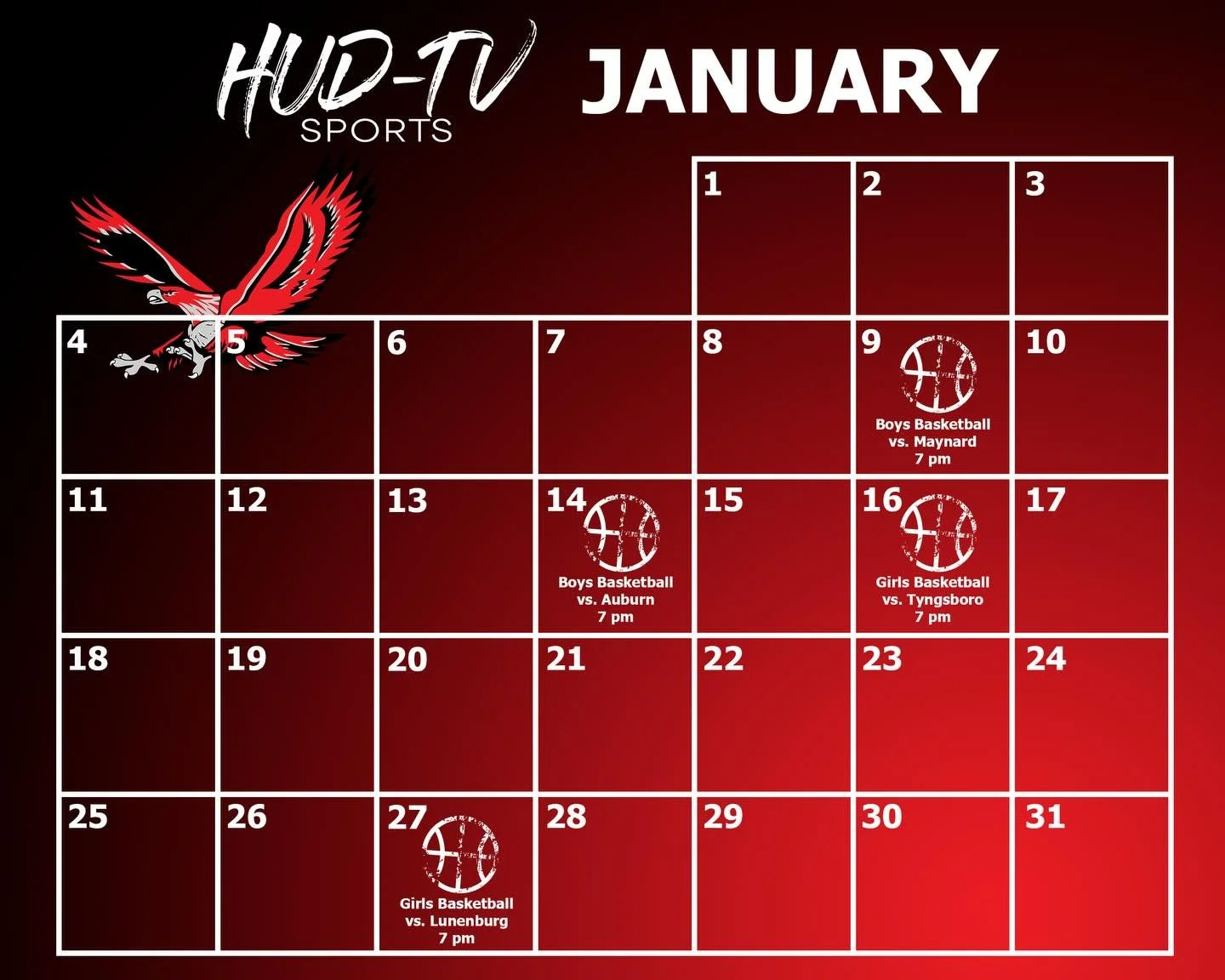 Check out our January schedule for HHS varsity basketball broadcasts! 🏀