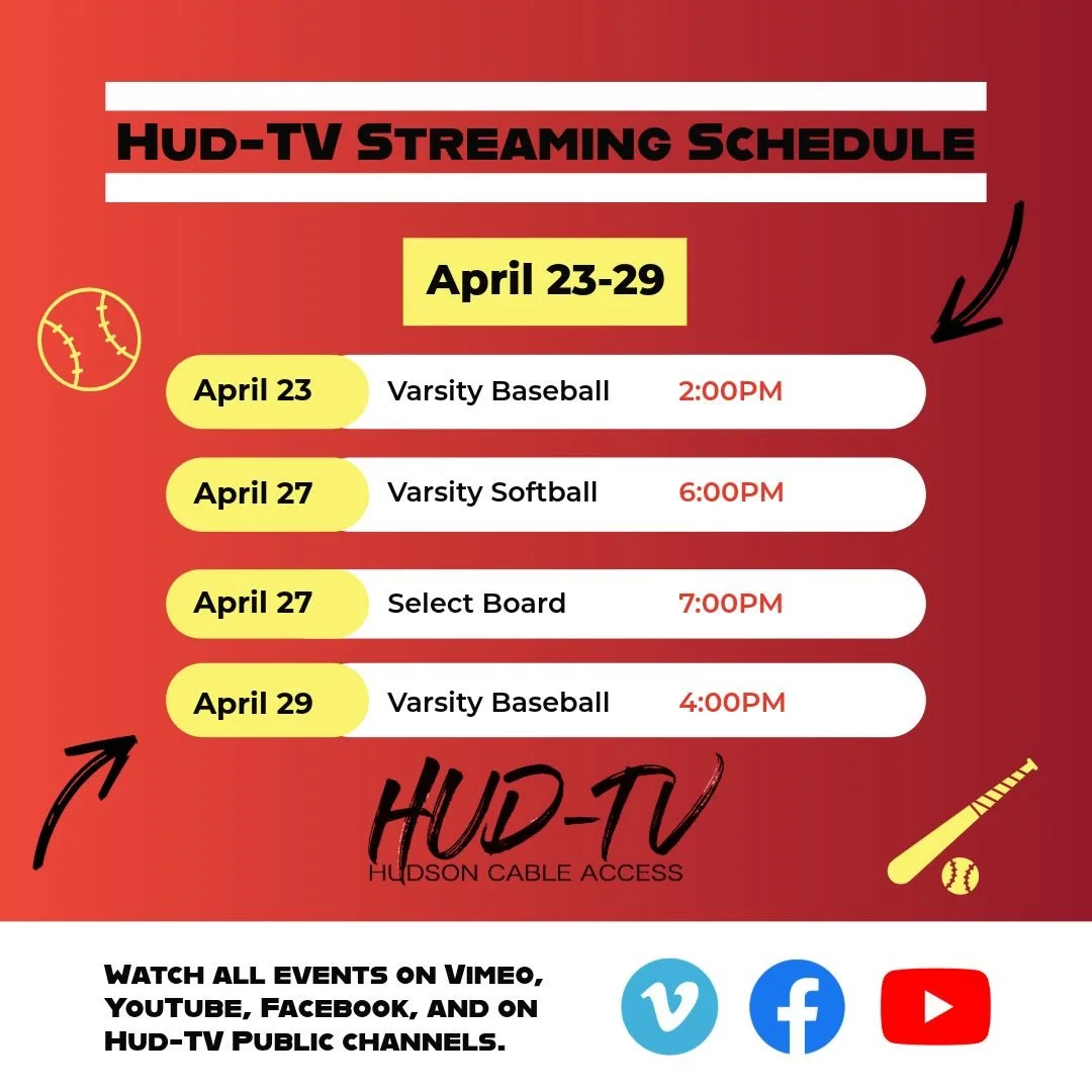 Be sure to tune into the remaining HUD-TV live-streams of April! All events go live on Vimeo, Facebook, YouTube, and on the HUD-TV Public channels 🥎🎥