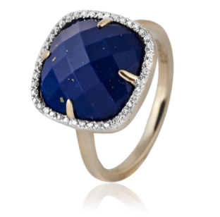 Sophia by Design Lapis Ring 14k Yellow Gold 0.13 CT Diamonds 4.00 CT Lapis