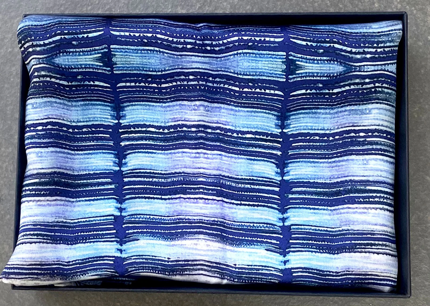 Silk Scarf - Aegean Stripe - inky blue hand-painted stripe design