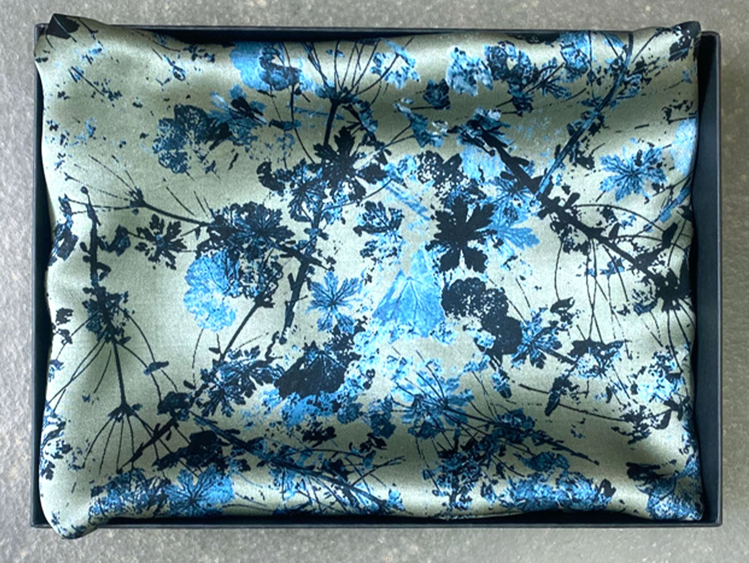Sage and Black Floral Silk Scarf
