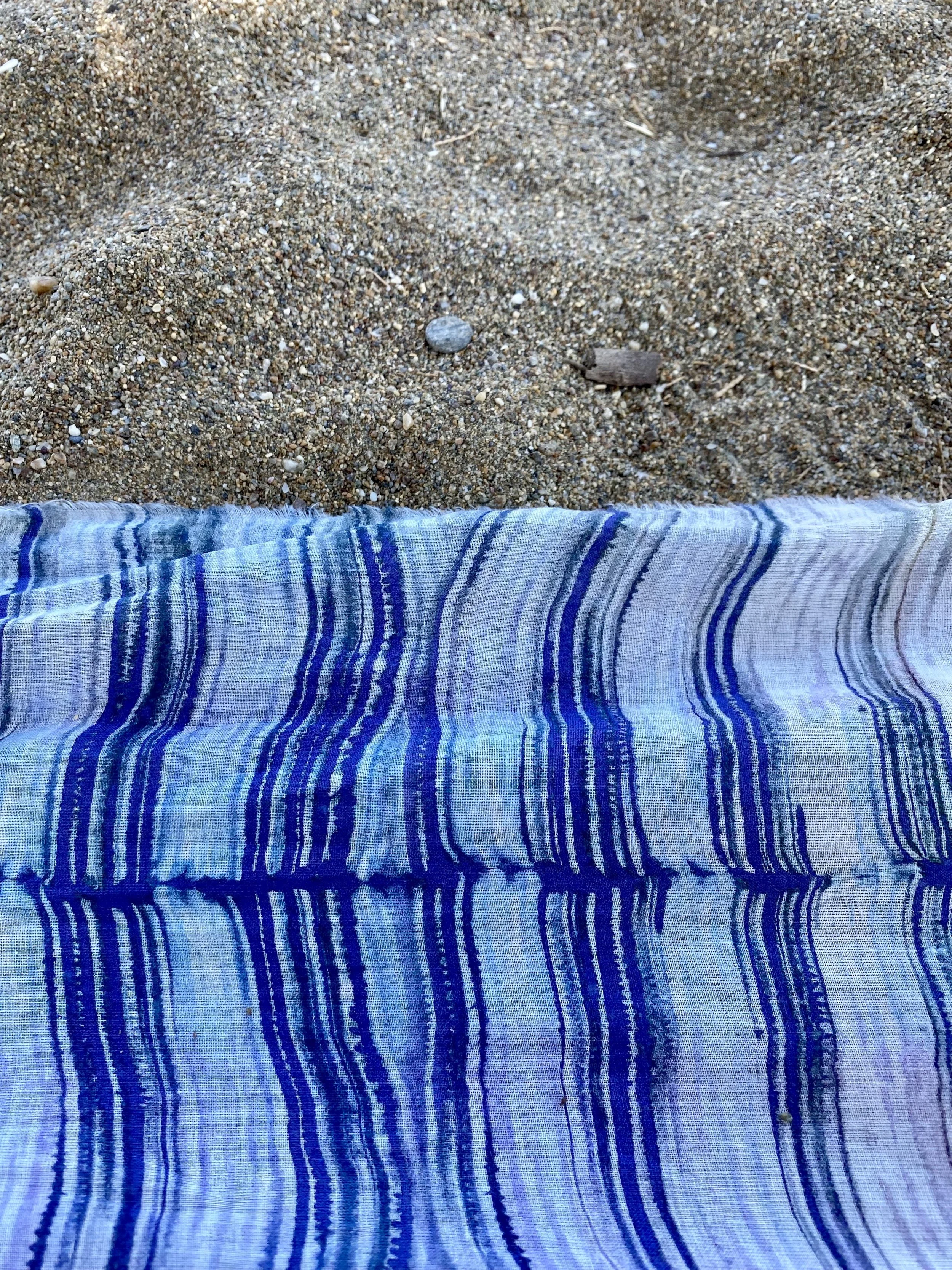Sarong Scarf - Aegean Stripe - Pink with Inky Blue hand-painted Wavy Stripe design