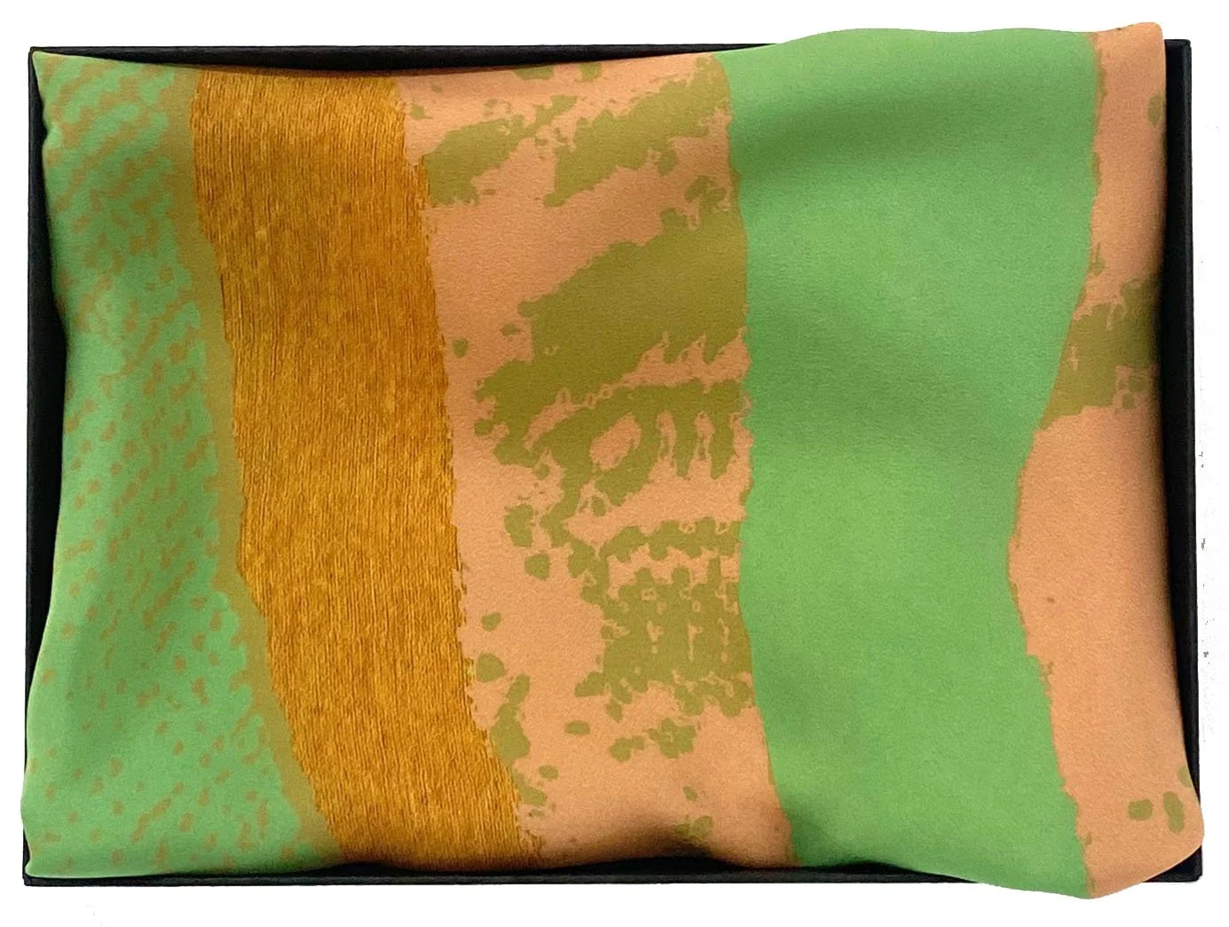 Silk Scarf - Nomad - golden sand background with pistachio and peach abstract print