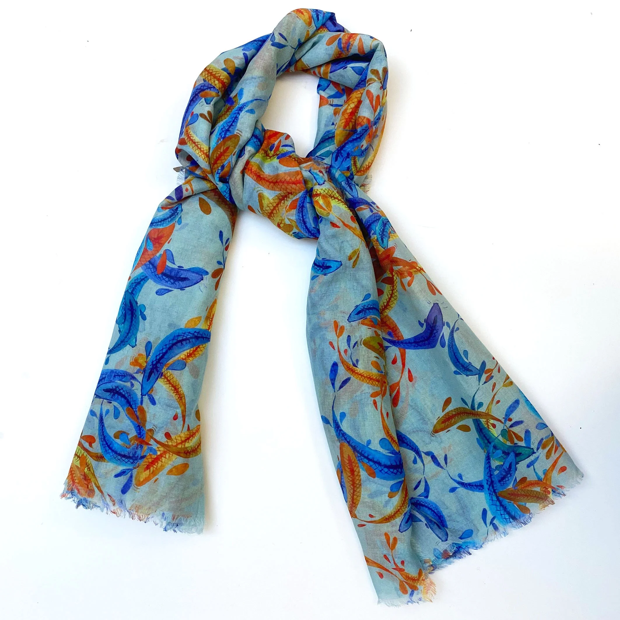 Lucky Fish Design Summer Scarf blue