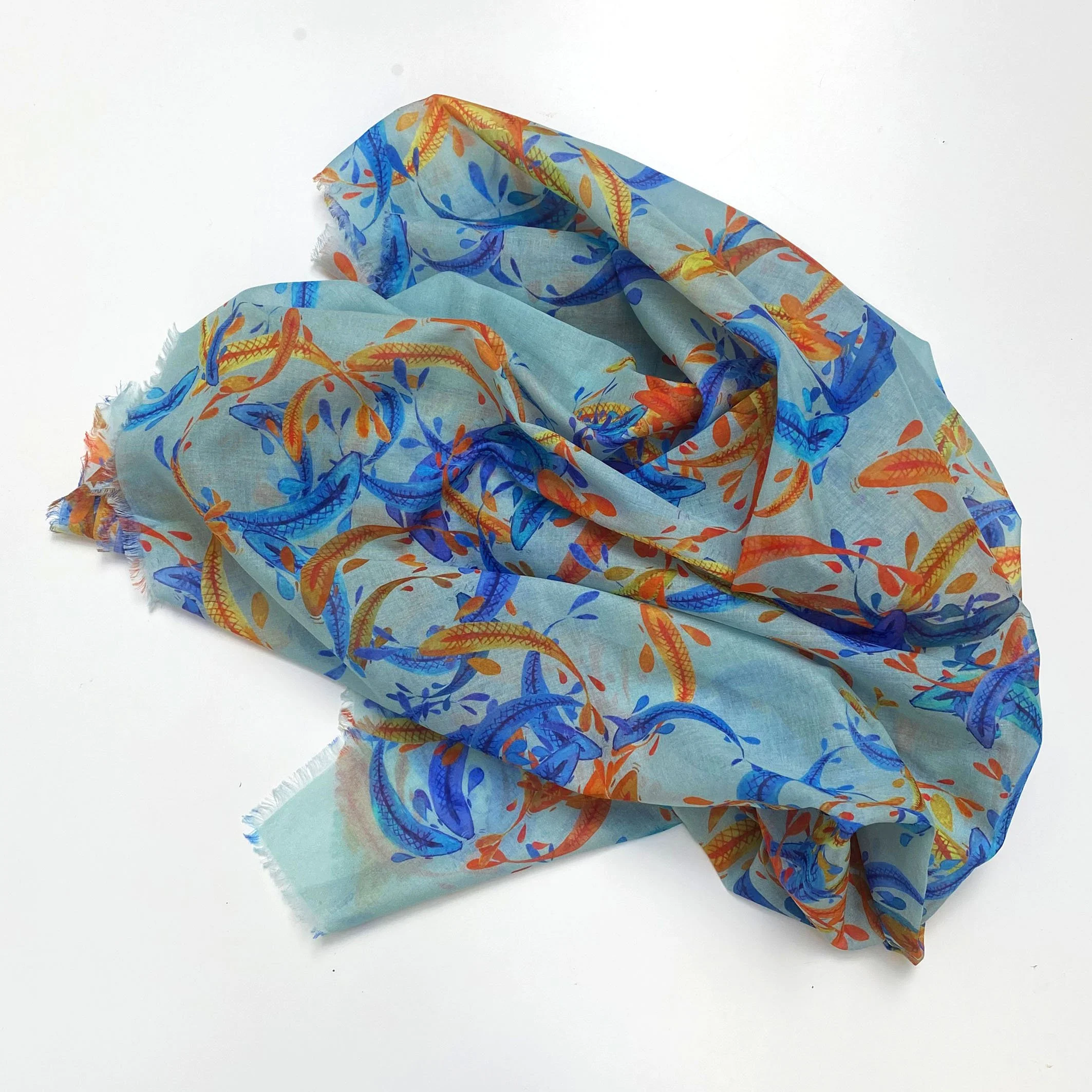 Lucky Fish Cotton Beach Sarong Blue