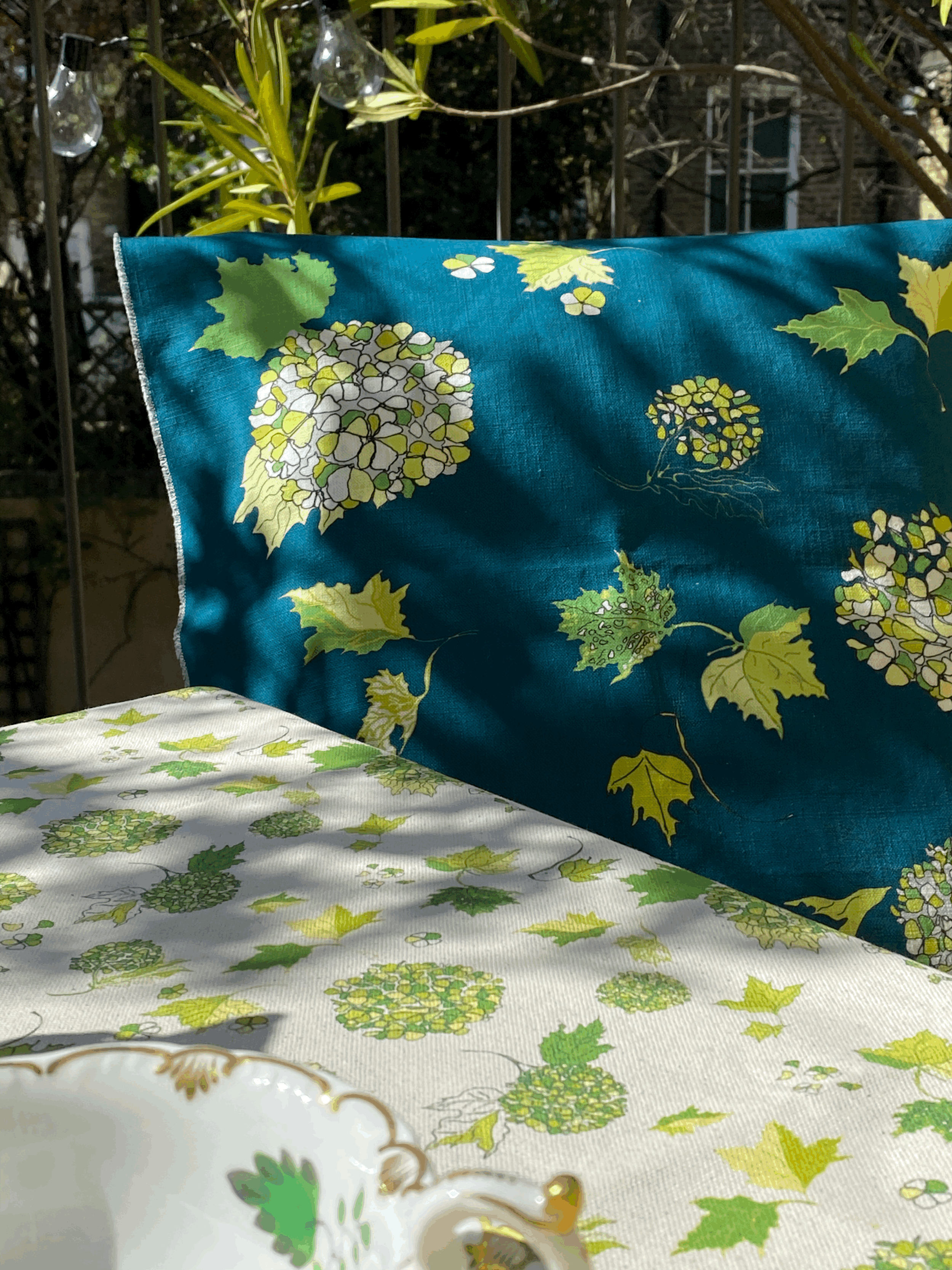 Green and White Floral Tablelinen