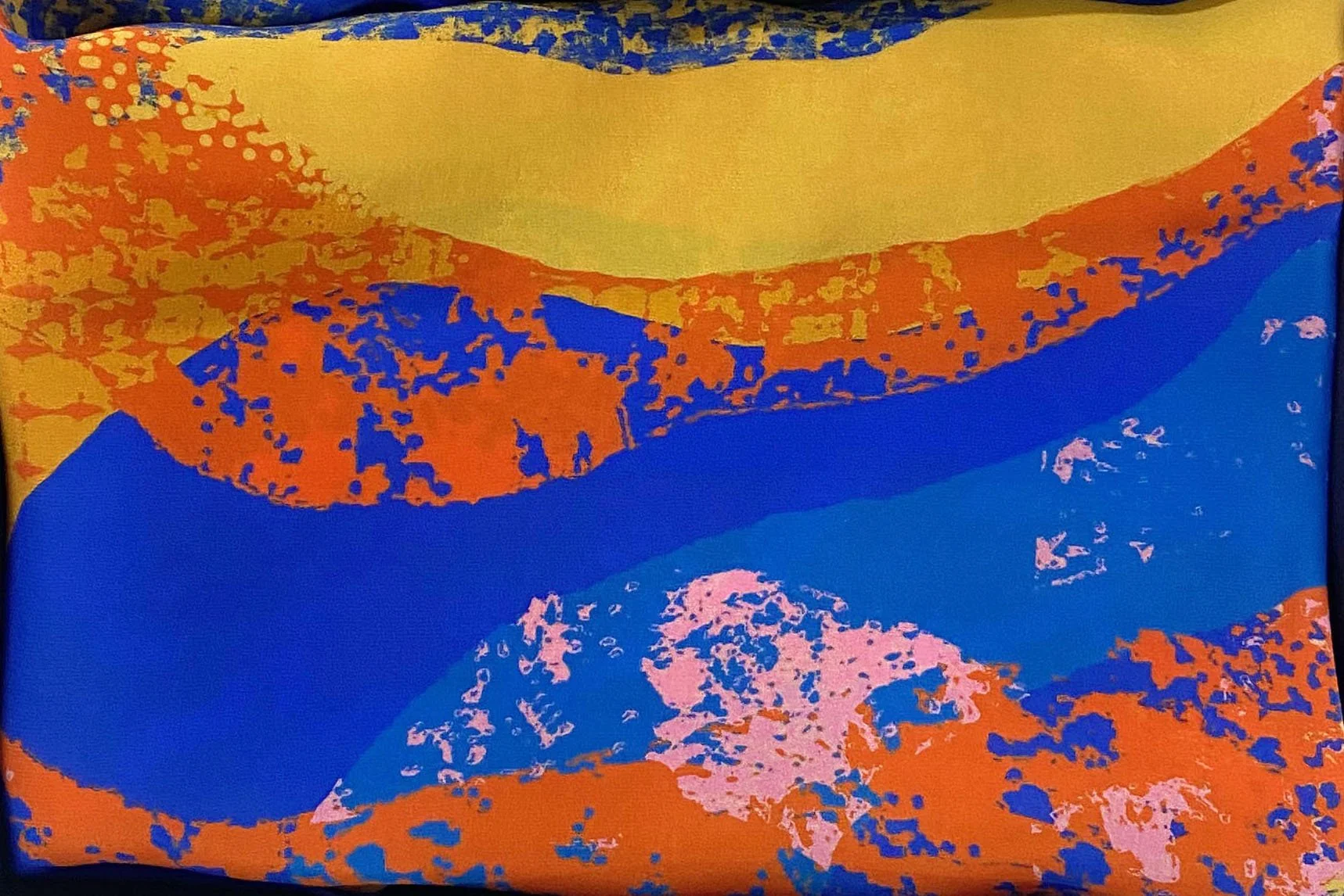 Blue and Orange Abstract Silk Scarf