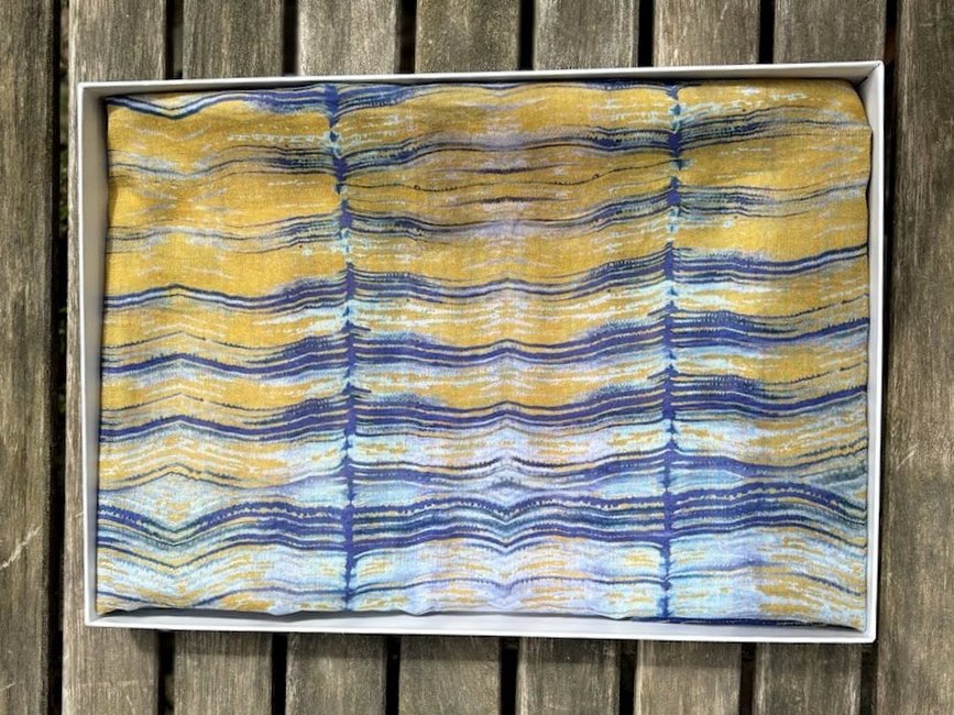 Sarong Scarf - Aegean Stripe - Yellow - Blue hand-painted Wavy Stripe design
