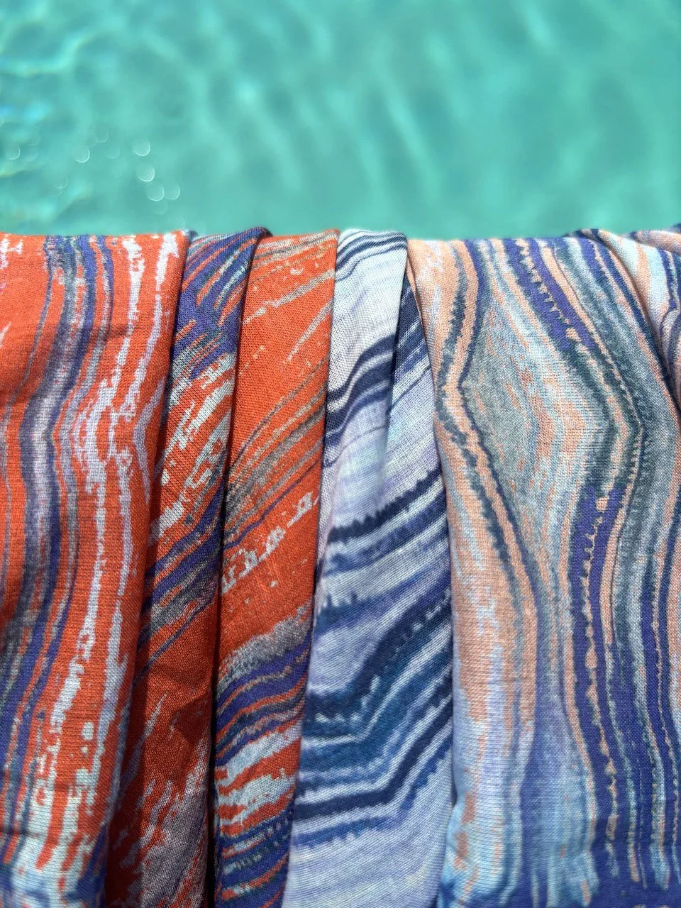 Sarong Scarf - Aegean Stripe - Red - hand-painted Wavy Stripe design