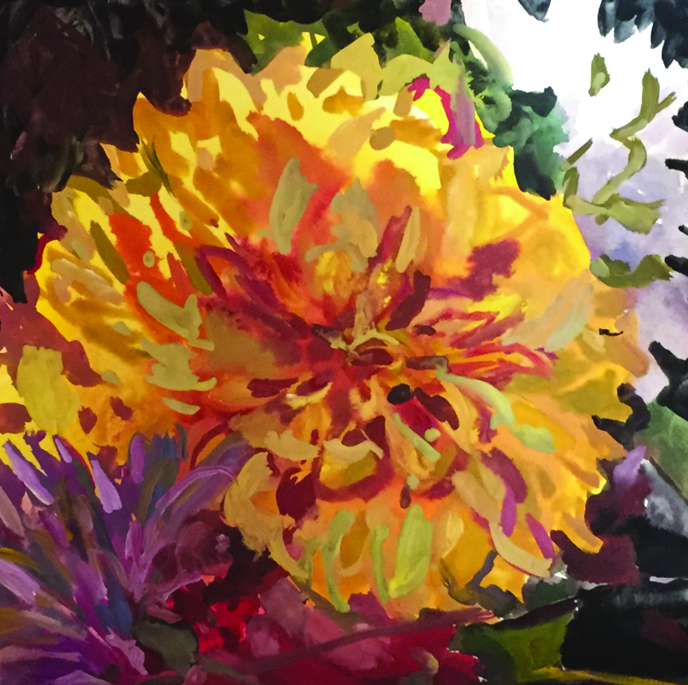 Dahlia painting by Roz Sommer. 