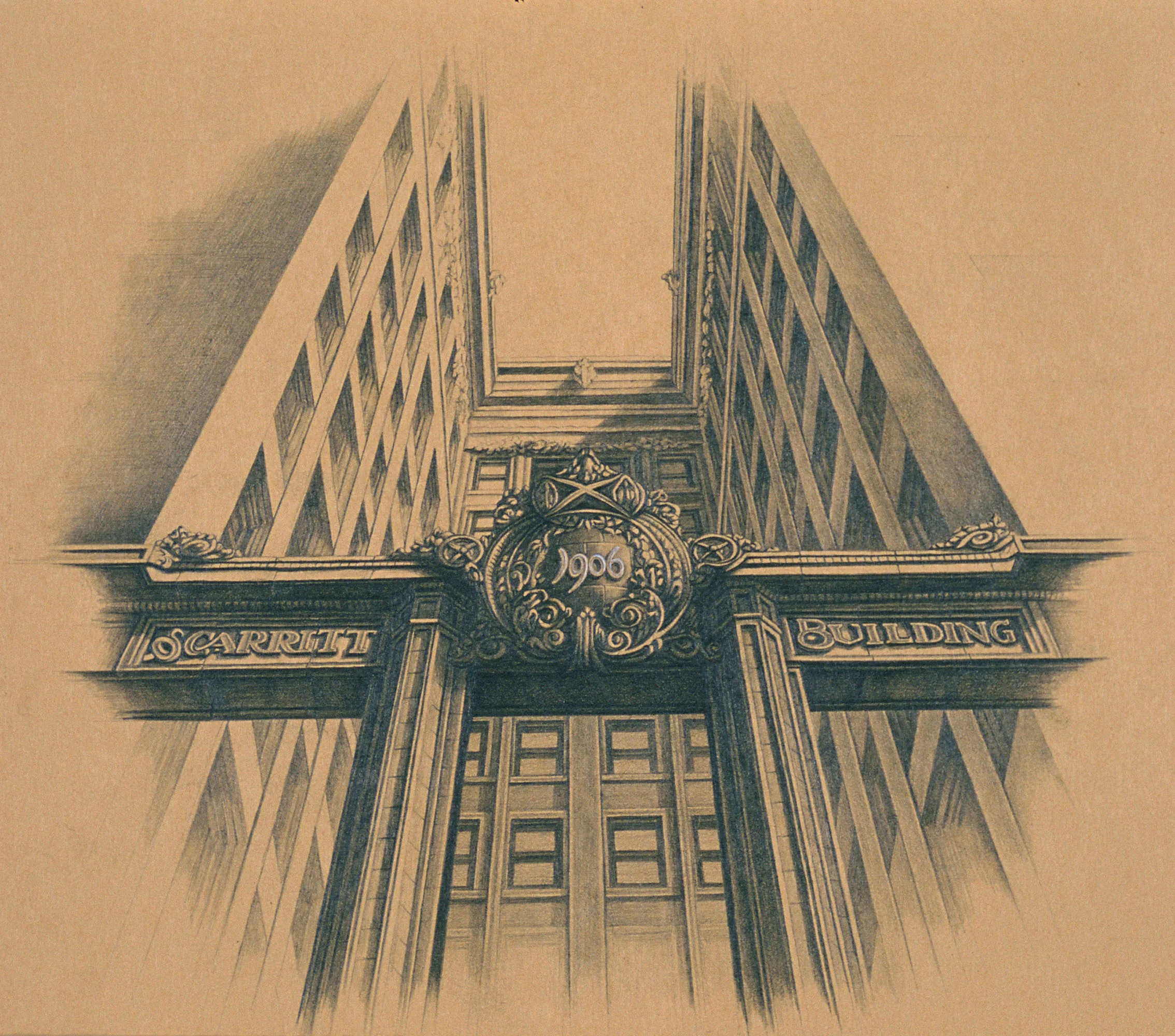  Scarritt Building, 1906,&nbsp;10"x10", 2012, Graphite and Oil Pigment on Paper, Private Collection 