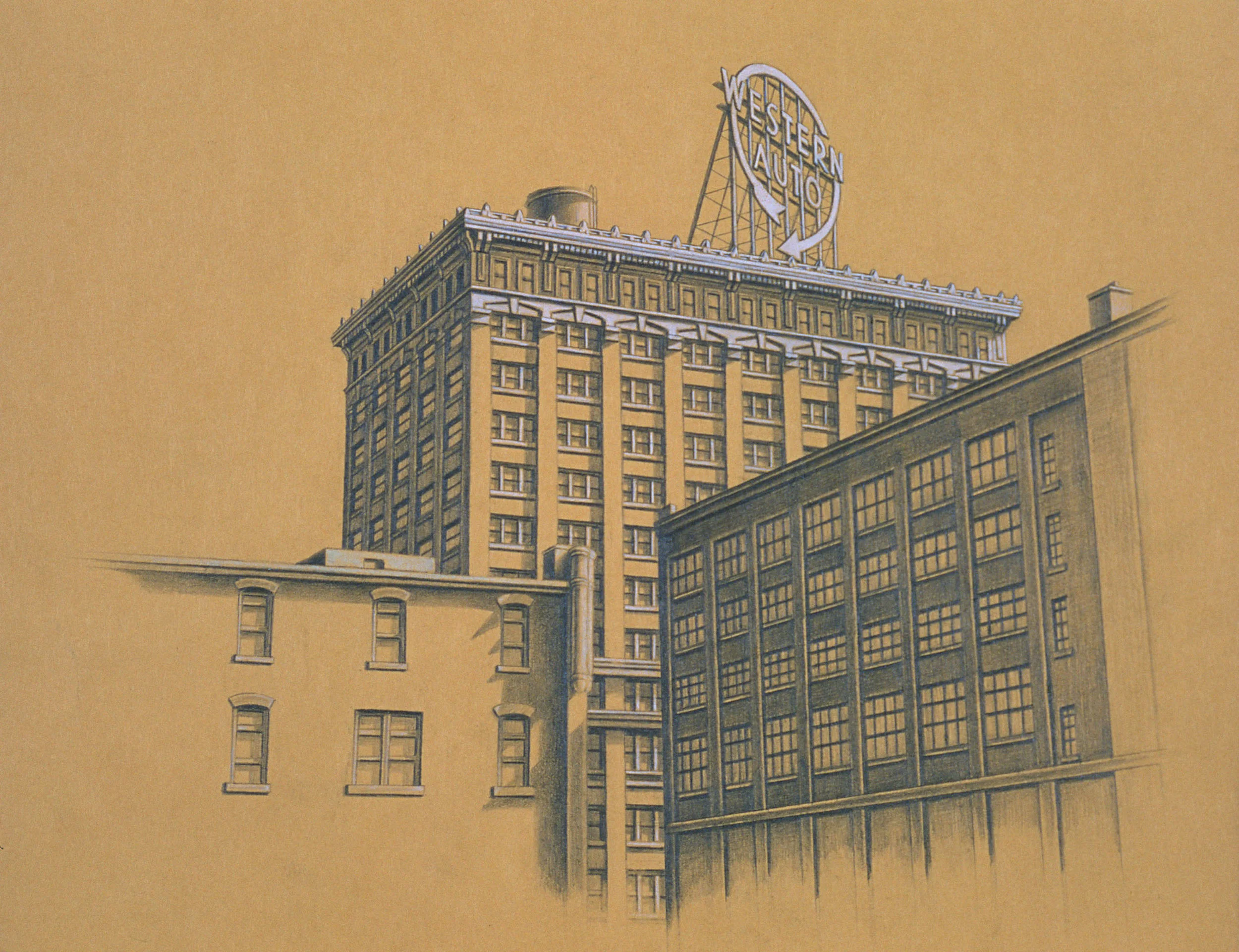  Western Auto,&nbsp;10"x10", 2012, Graphite and Oil Pigment on Paper, Private Collection 